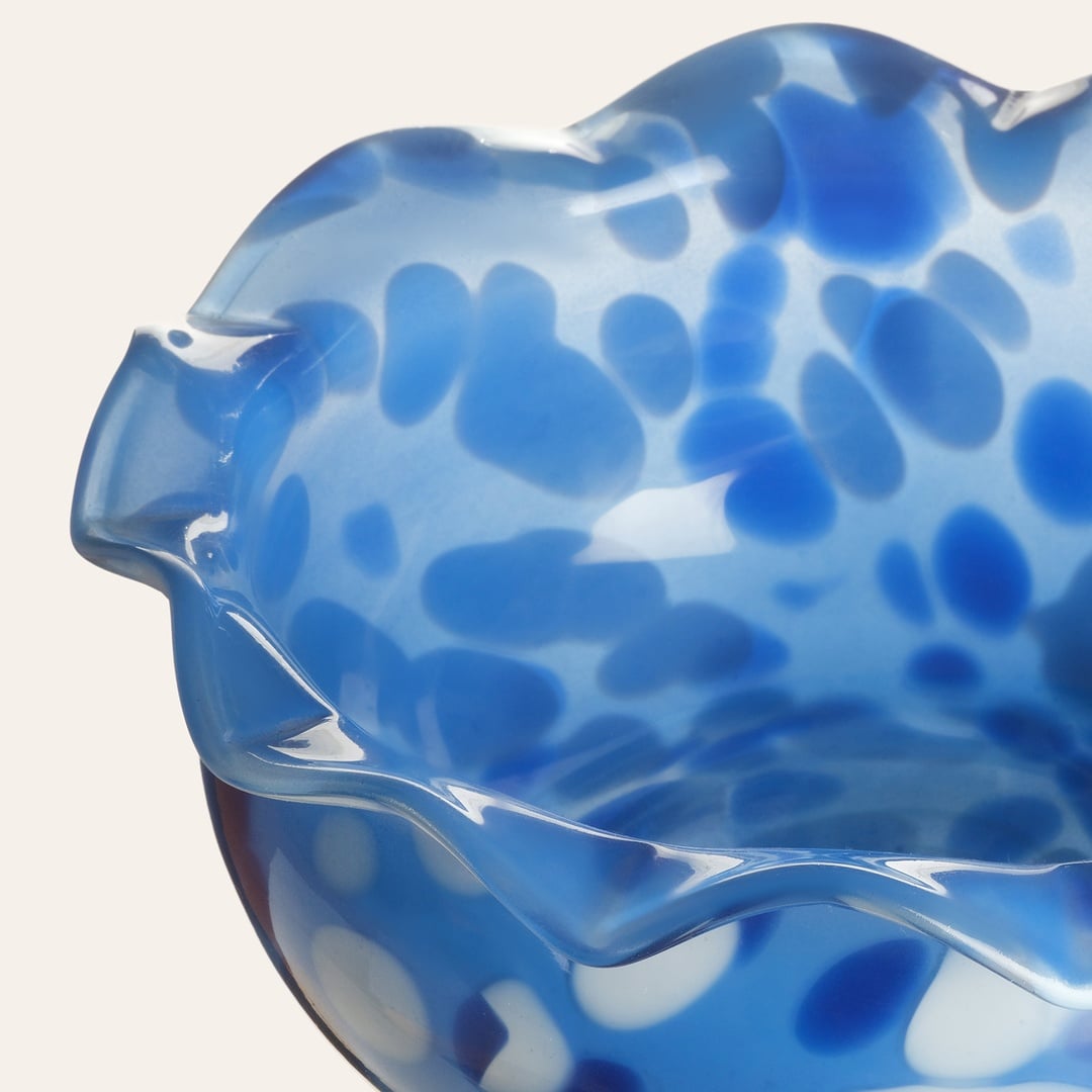 Aravalı Cam Dekoratif Kase 8x8x18 Cm Mavi - Beyaz