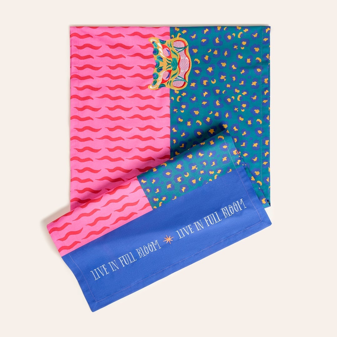 Nilüfer Dijital Baskılı Nakışlı Pamuk Runner 50x180 Cm Renkli