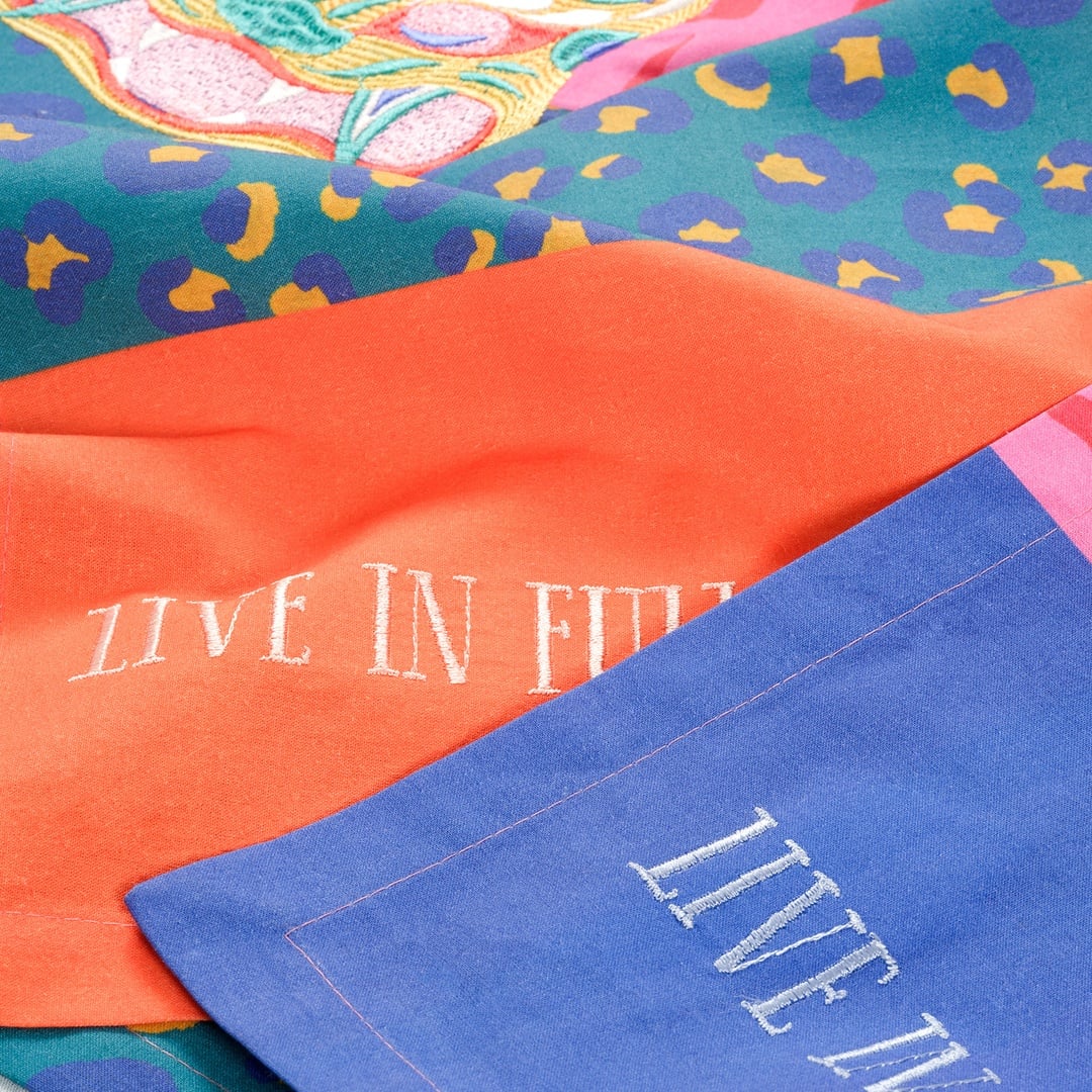 Nilüfer Dijital Baskılı Nakışlı Pamuk Runner 50x180 Cm Renkli