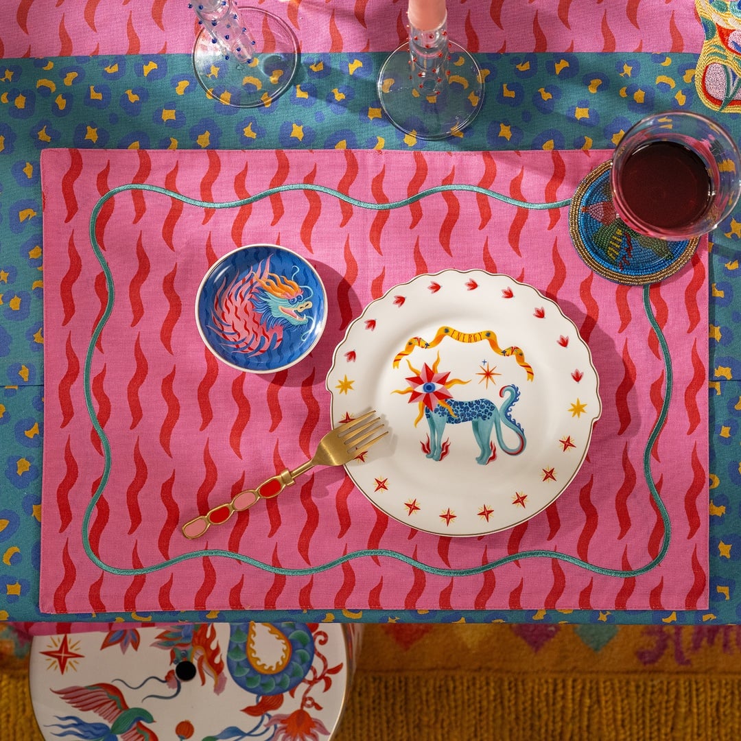 Nilüfer Dijital Baskılı Nakışlı Pamuk Amerikan Servis 35x50 Cm Pembe