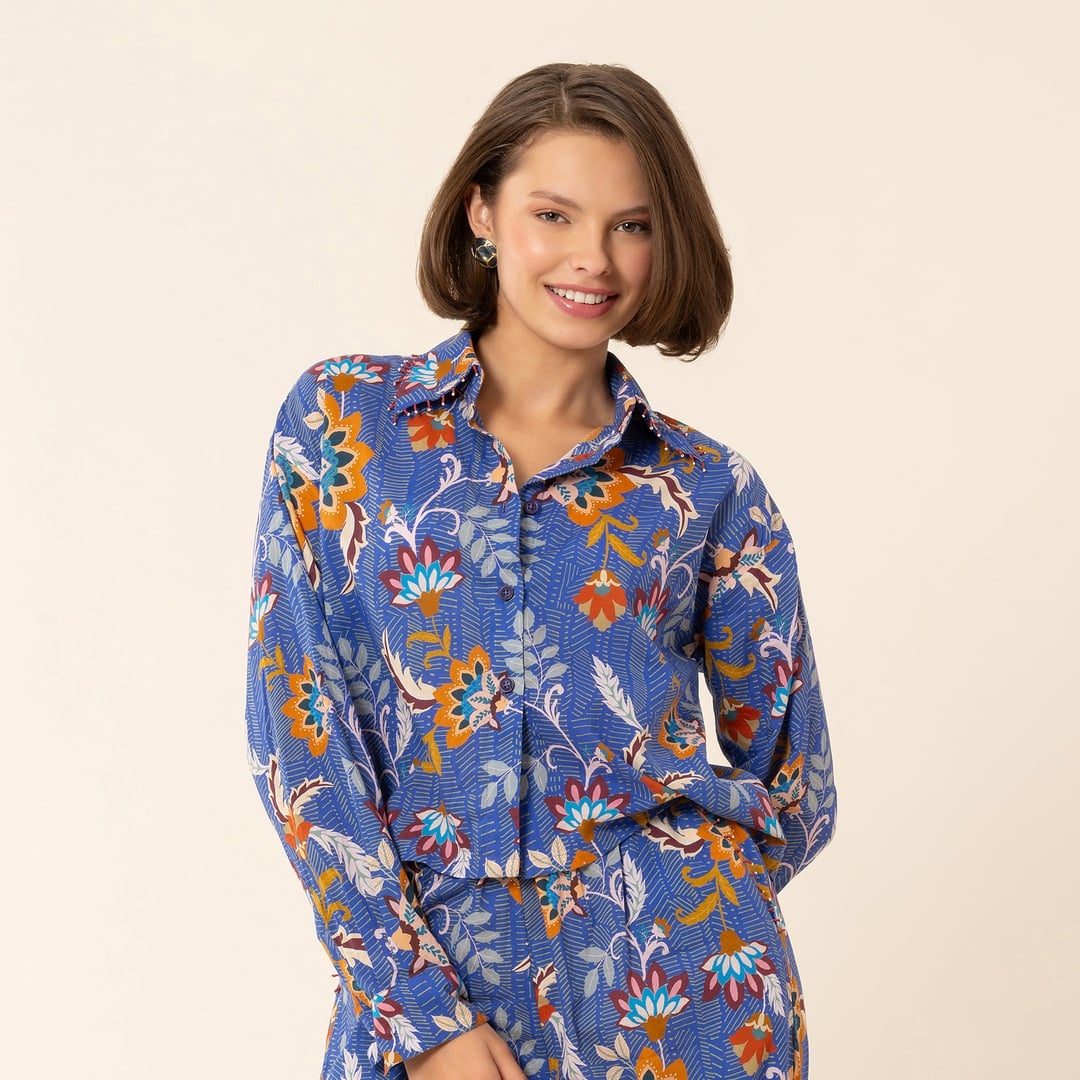 Rajpath Baskılı Gömlek - Koyu Mavi