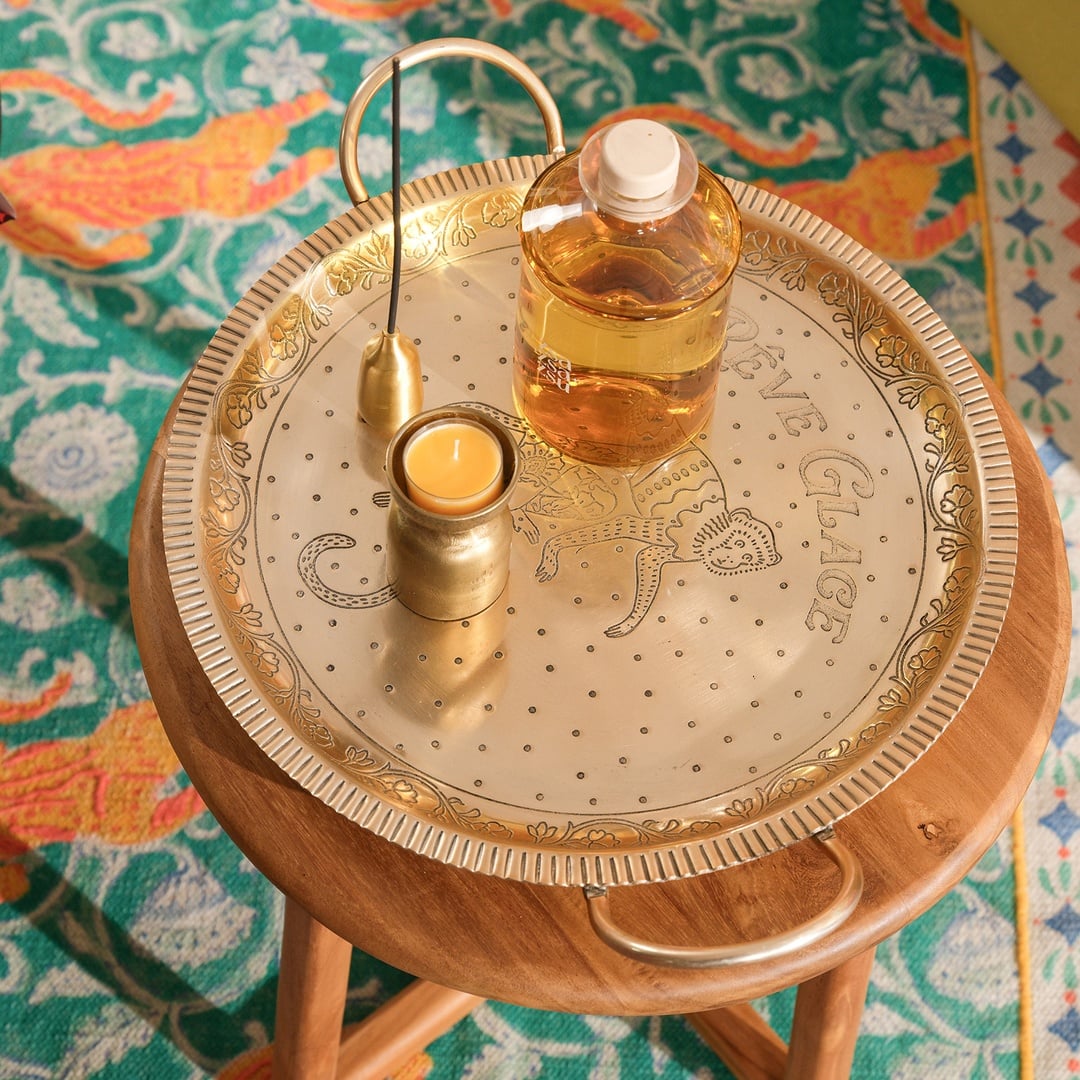 Nanpur Metal Dekoratif Tepsi 43x36x7 Cm Altın