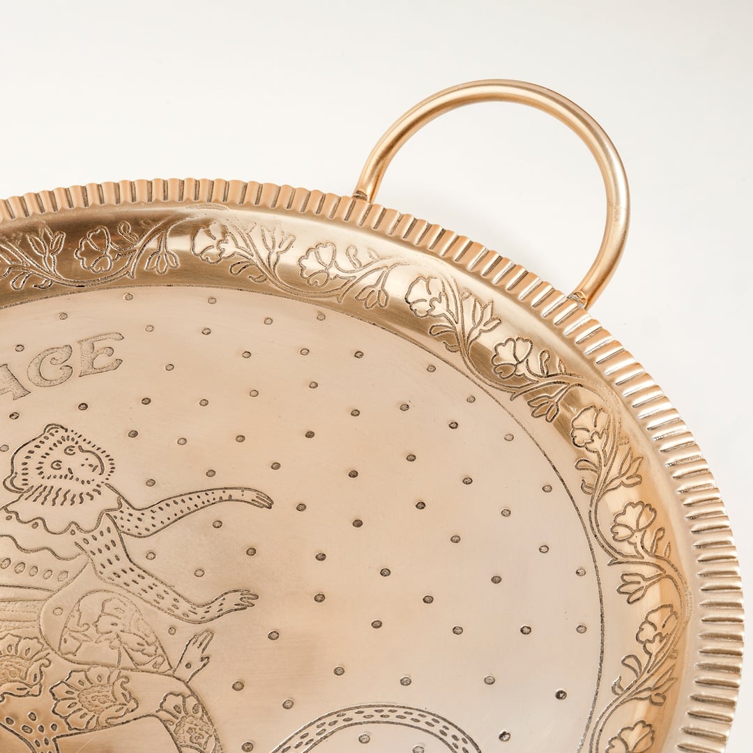 Nanpur Metal Dekoratif Tepsi 43x36x7 Cm Altın