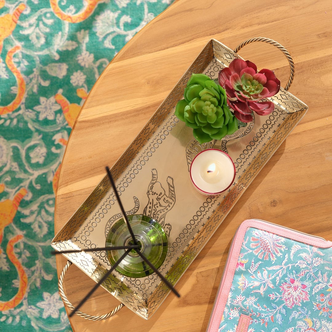 Nanpur Metal Dekoratif Tepsi 41x18x6 Cm Altın