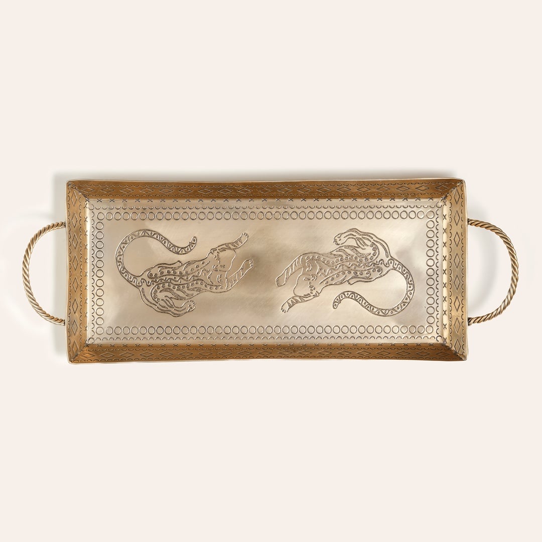 Nanpur Metal Dekoratif Tepsi 41x18x6 Cm Altın