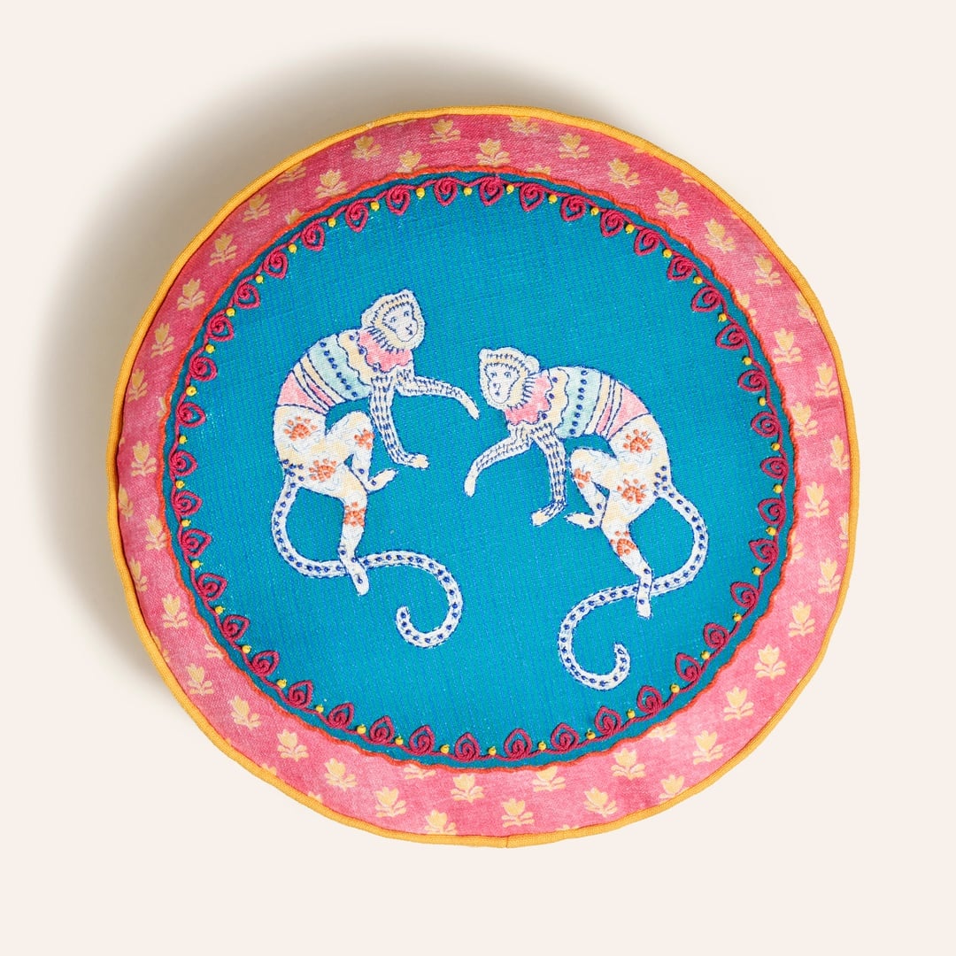 Ghunı Nakışlı Pamuk Dolgulu Kırlent 40 Cm Mavi