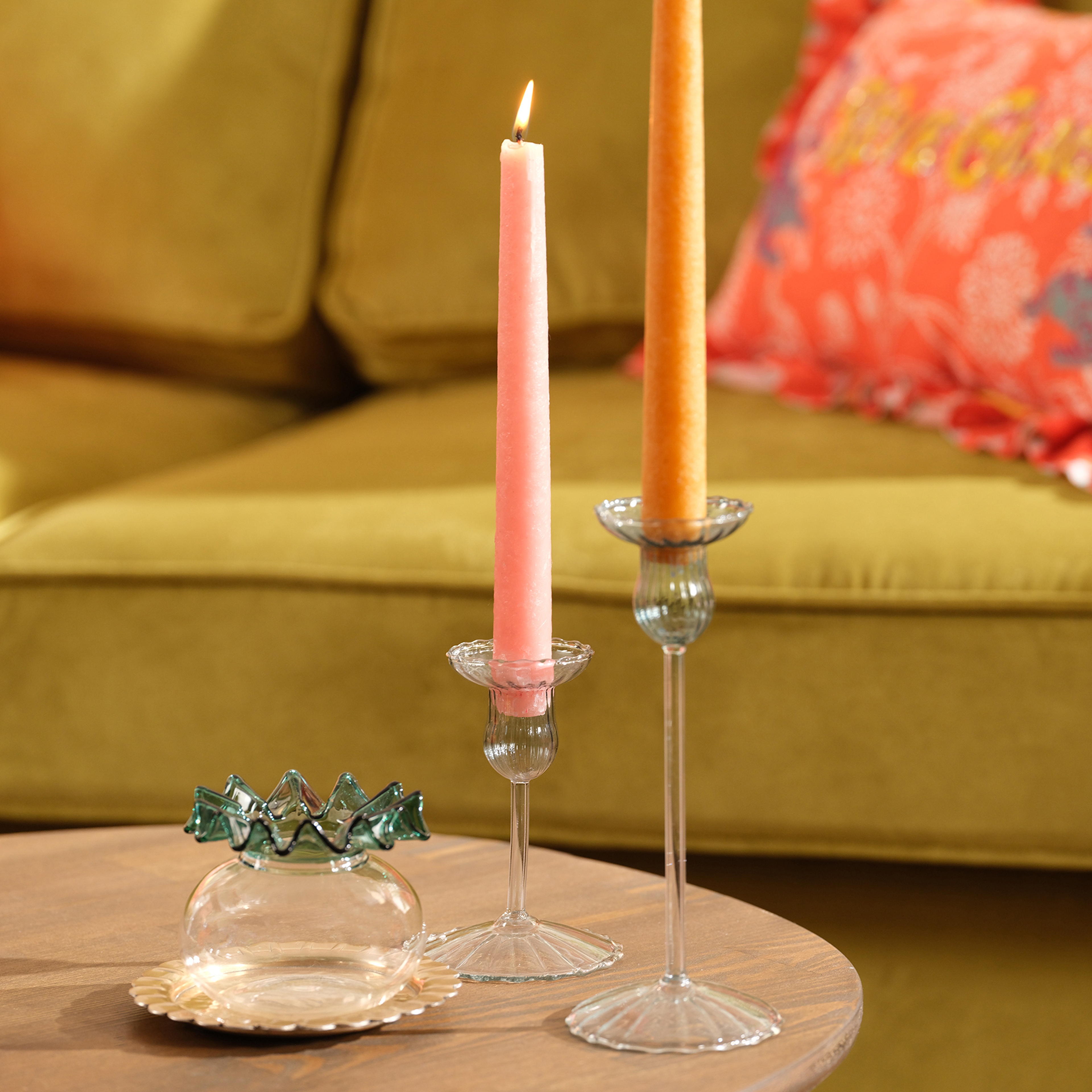 Henan Borosilikat Cam Şamdan 12 Cm Yeşil