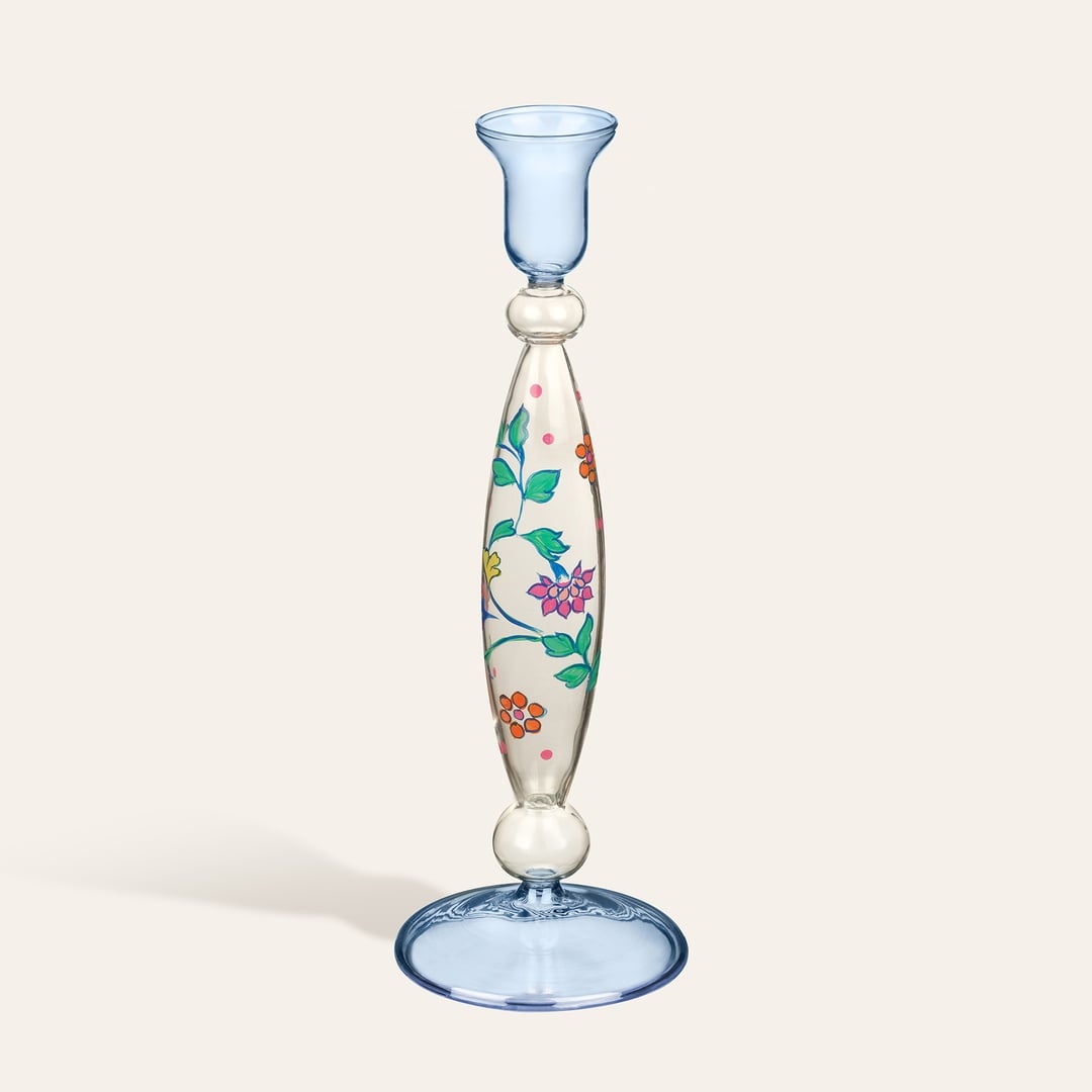 Henan Borosilikat Cam Şamdan 26 Cm Mavi