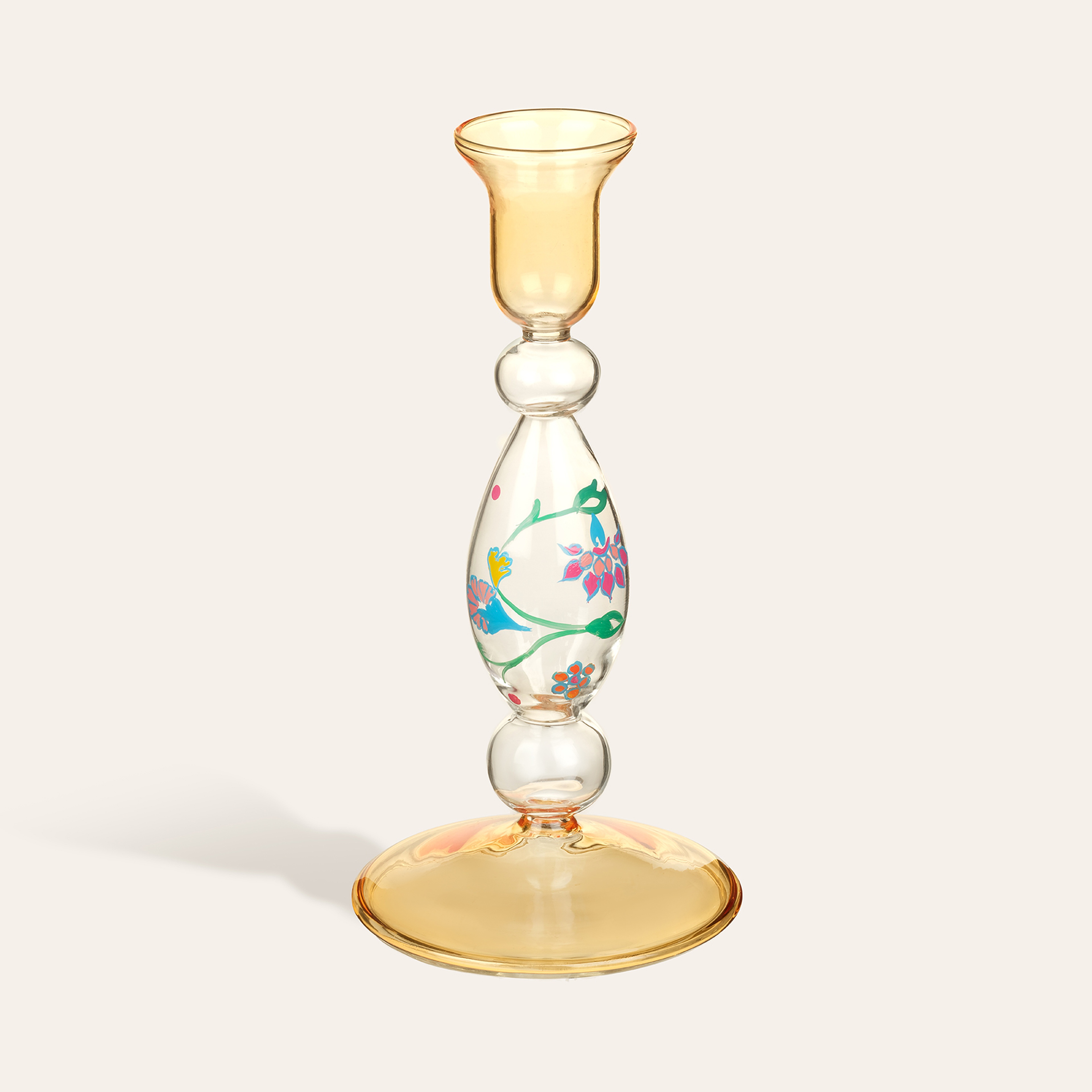 Henan Sarı Borosilikat Cam Şamdan 18 Cm