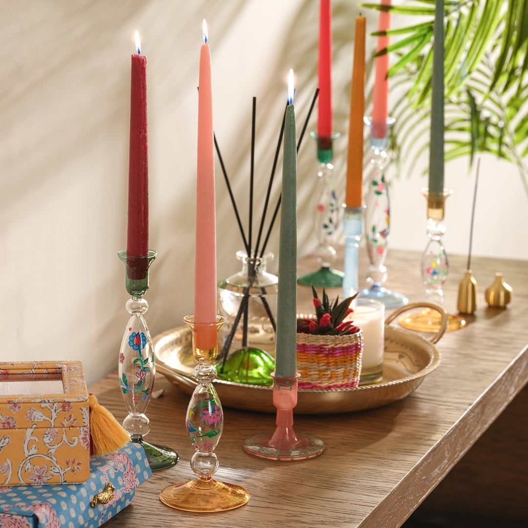 Henan Sarı Borosilikat Cam Şamdan 18 Cm