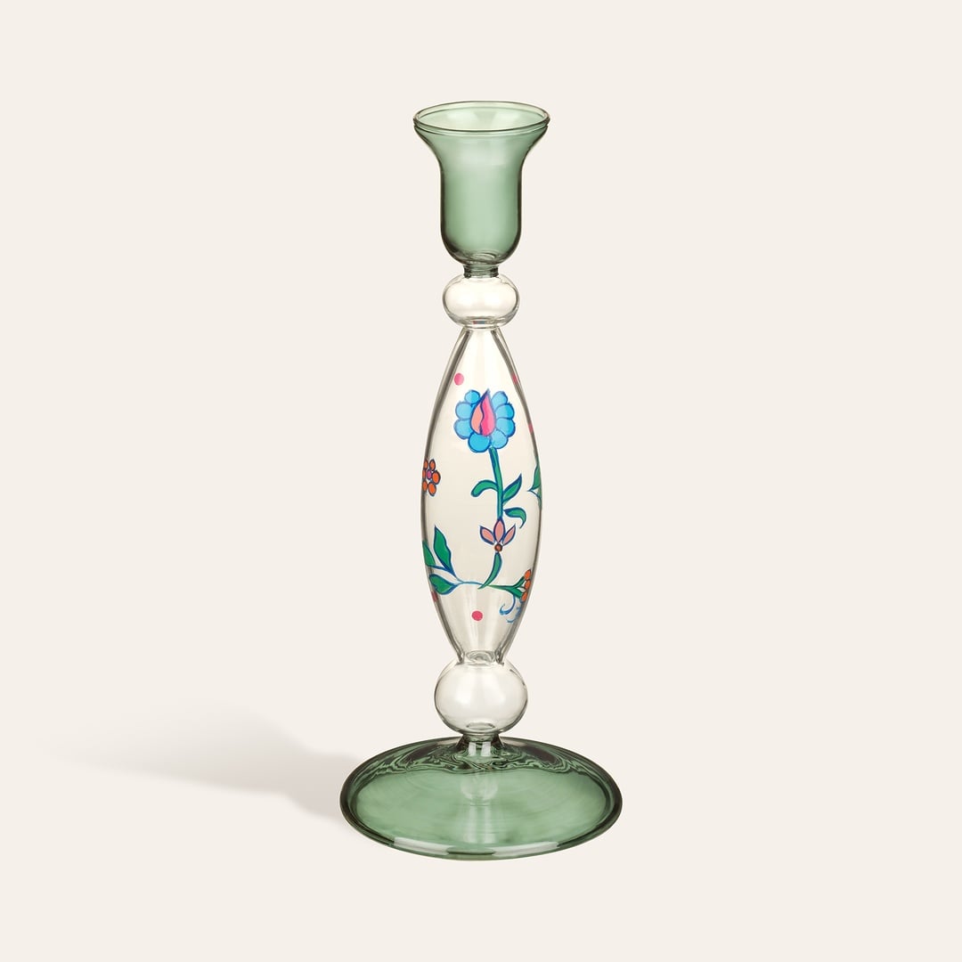 Henan Yeşil Borosilikat Cam Şamdan 22 Cm