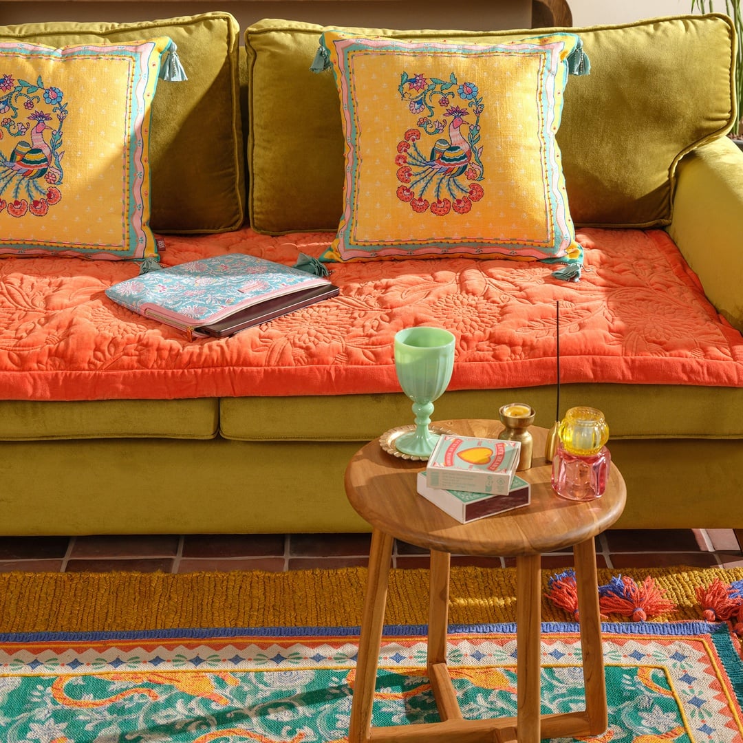 Okhla Pamuk Kadife Koltuk Matı 85x185 Cm Sarı - Turuncu