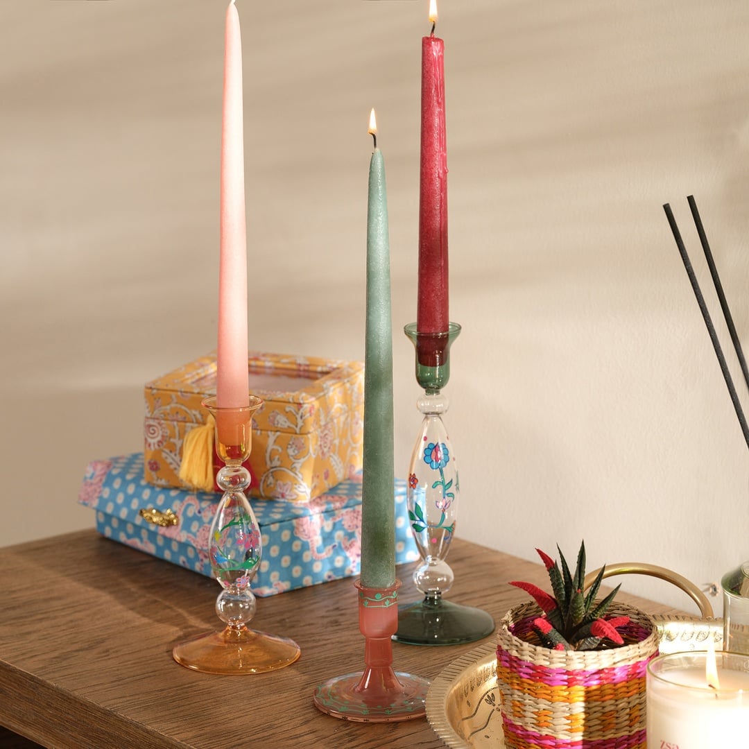 Aravalı El Boyaması Şamdan 8x8x9 Cm Turuncu