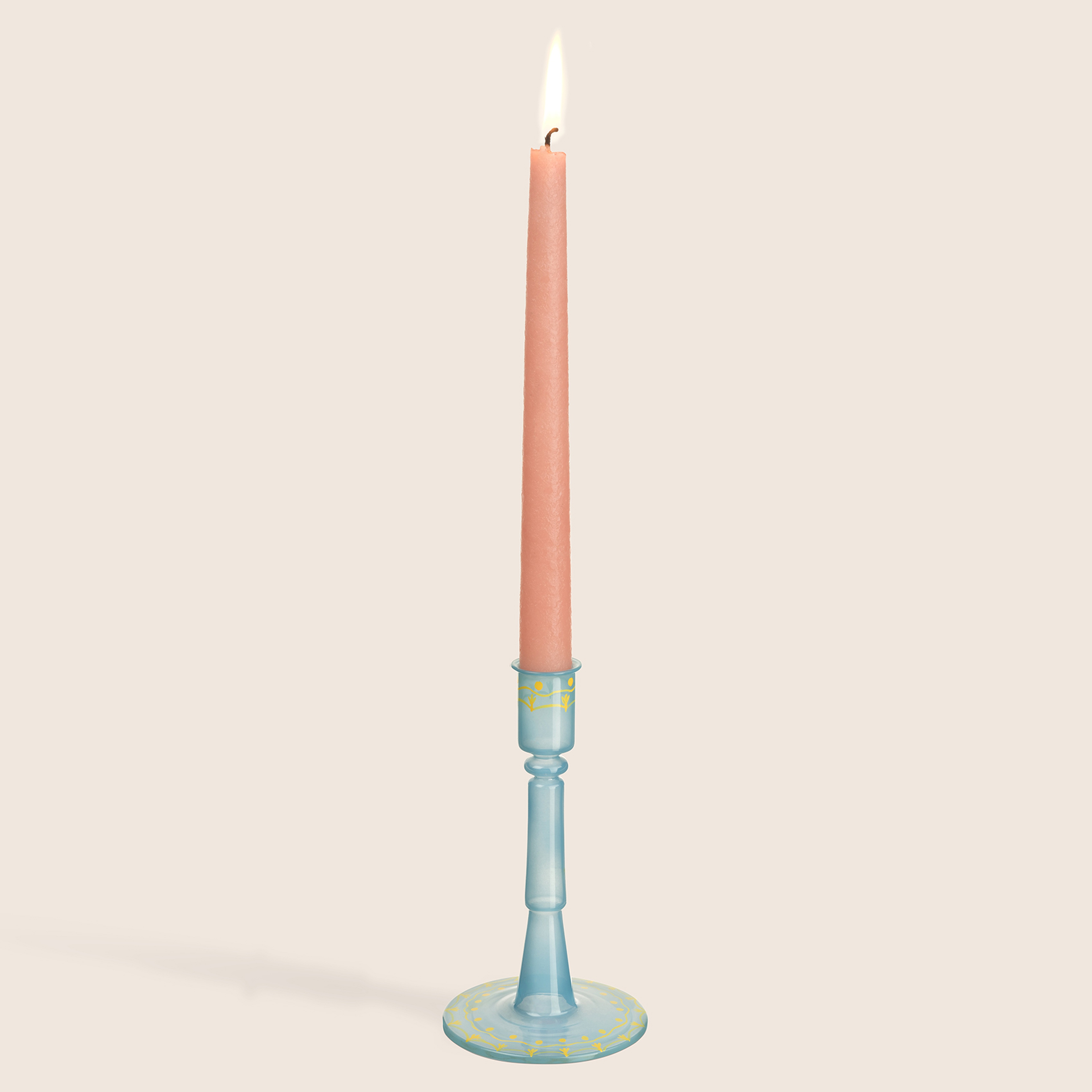 Aravalı El Boyaması Şamdan 9x9x18 Cm Mavi