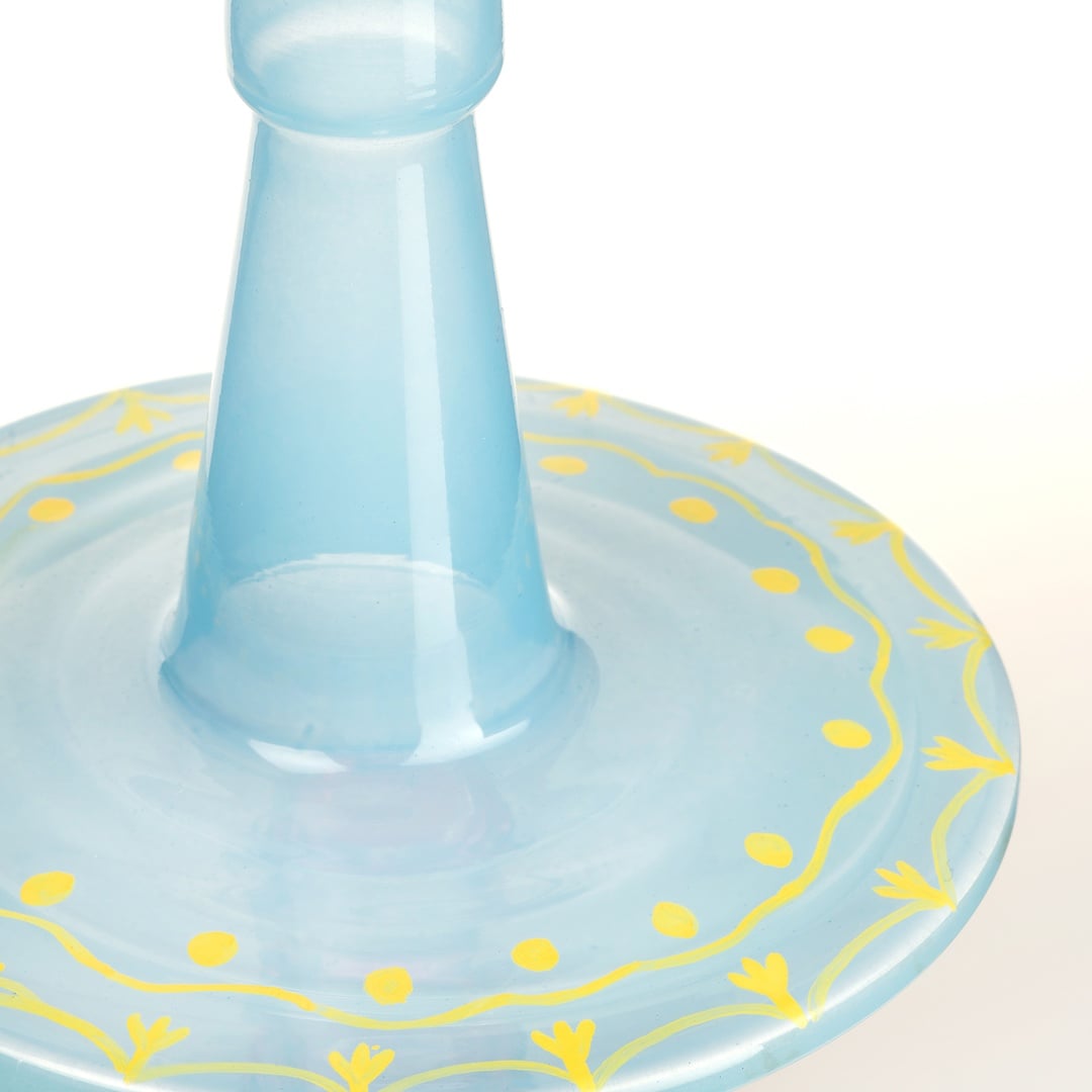 Aravalı El Boyaması Şamdan 9x9x18 Cm Mavi