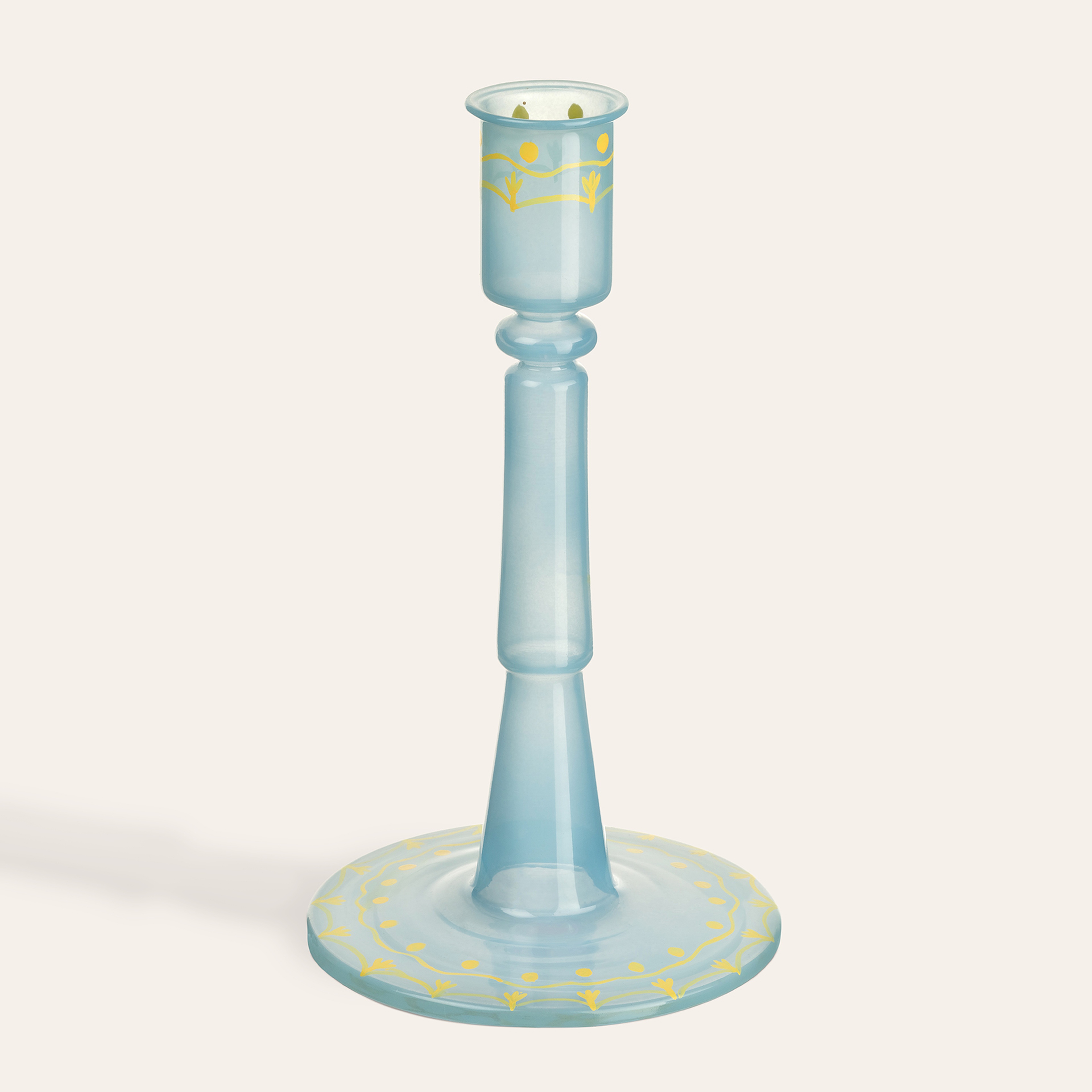 Aravalı El Boyaması Şamdan 9x9x18 Cm Mavi