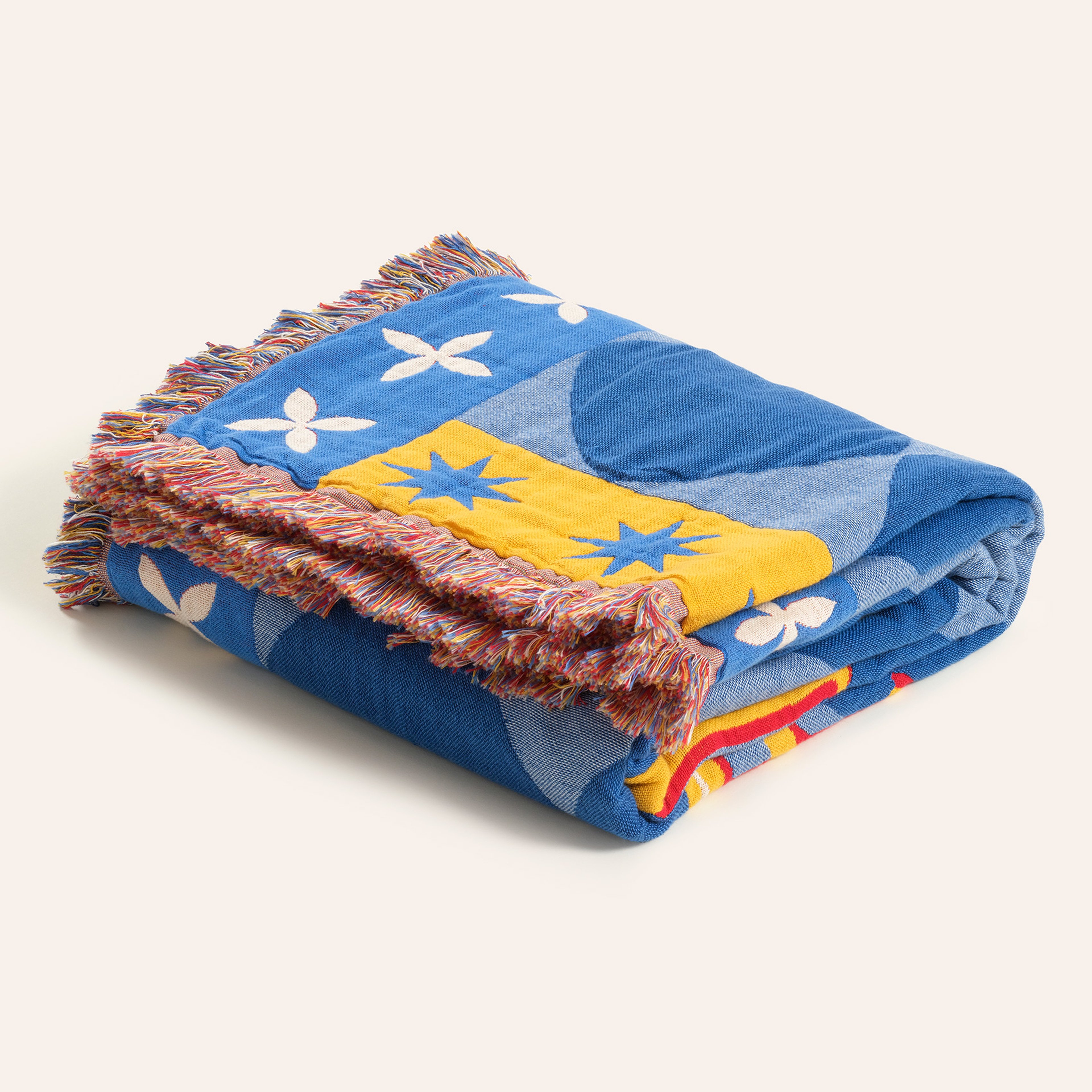 Novelas Saçaklı Jakarlı Pamuk Koltuk Şalı 137x180 Cm Mavi