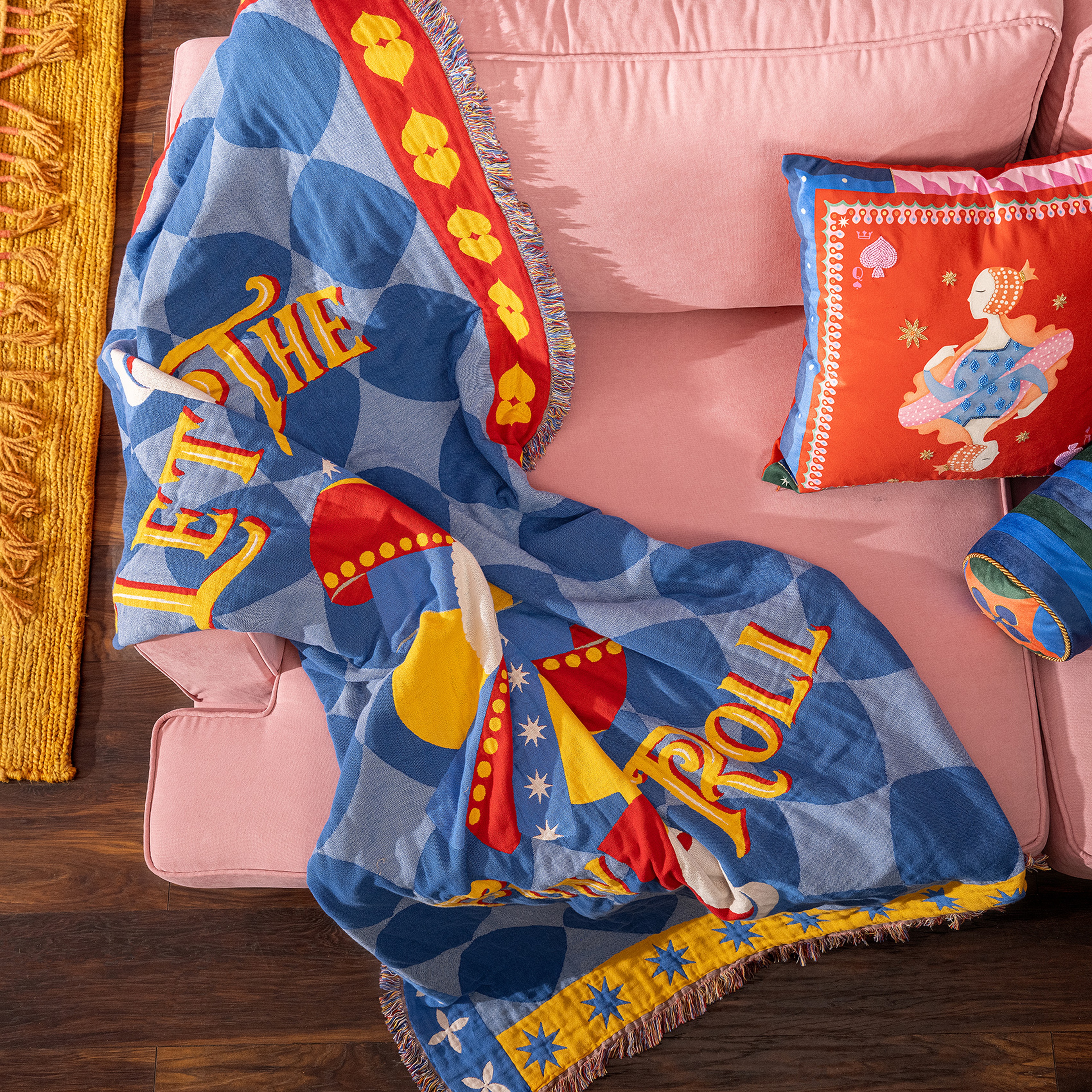 Novelas Saçaklı Jakarlı Pamuk Koltuk Şalı 137x180 Cm Mavi