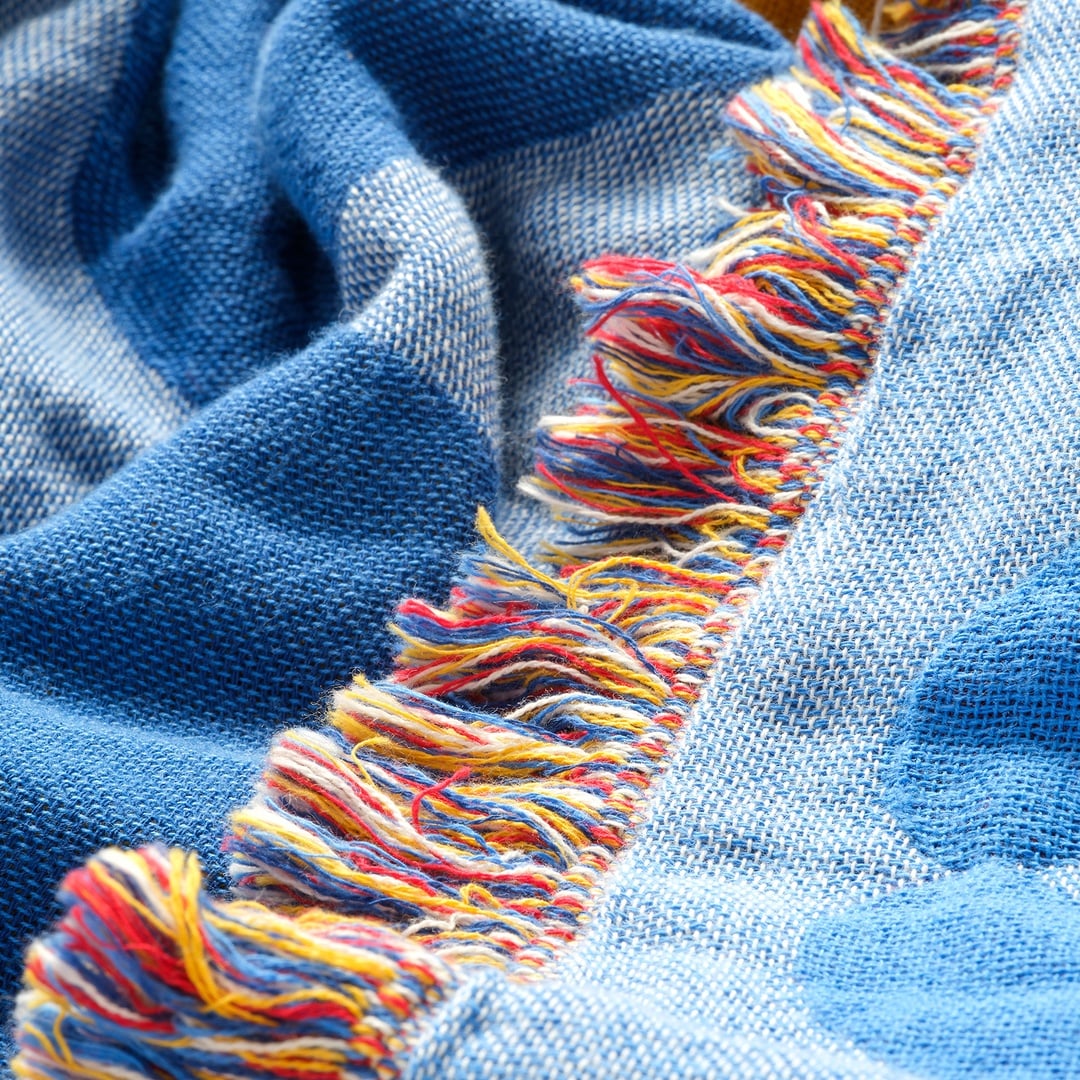 Novelas Saçaklı Jakarlı Pamuk Koltuk Şalı 137x180 Cm Mavi