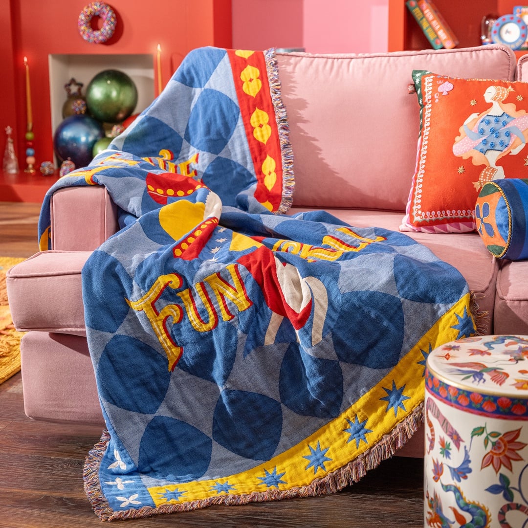 Novelas Saçaklı Jakarlı Pamuk Koltuk Şalı 137x180 Cm Mavi