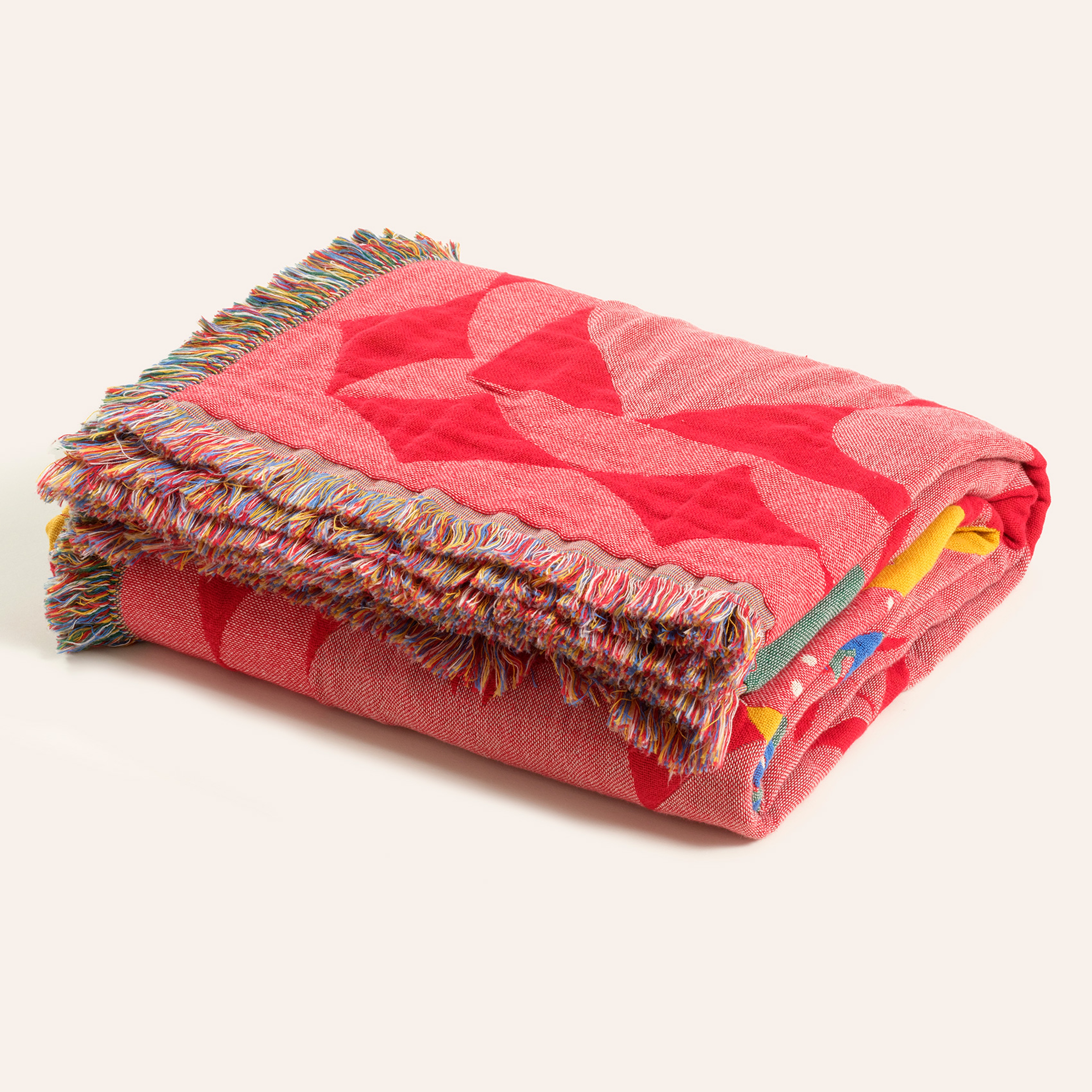 Novelas Saçaklı Jakarlı Pamuk Koltuk Şalı 137x180 Cm Kırmızı