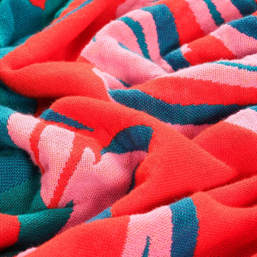 Novelas Saçaklı Jakarlı Pamuk Koltuk Şalı 137x180 Cm Kırmızı