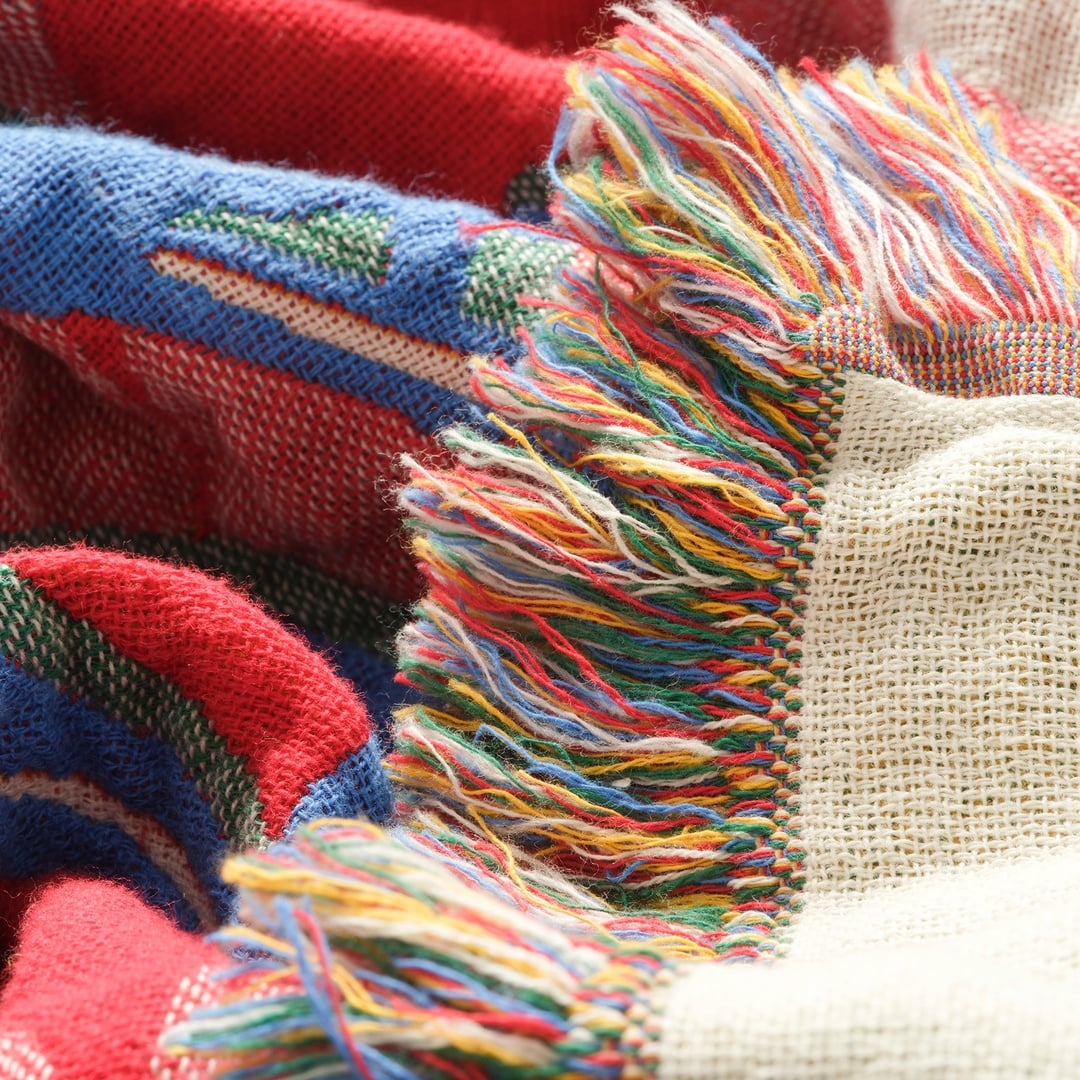 Novelas Saçaklı Jakarlı Pamuk Koltuk Şalı 137x180 Cm Kırmızı