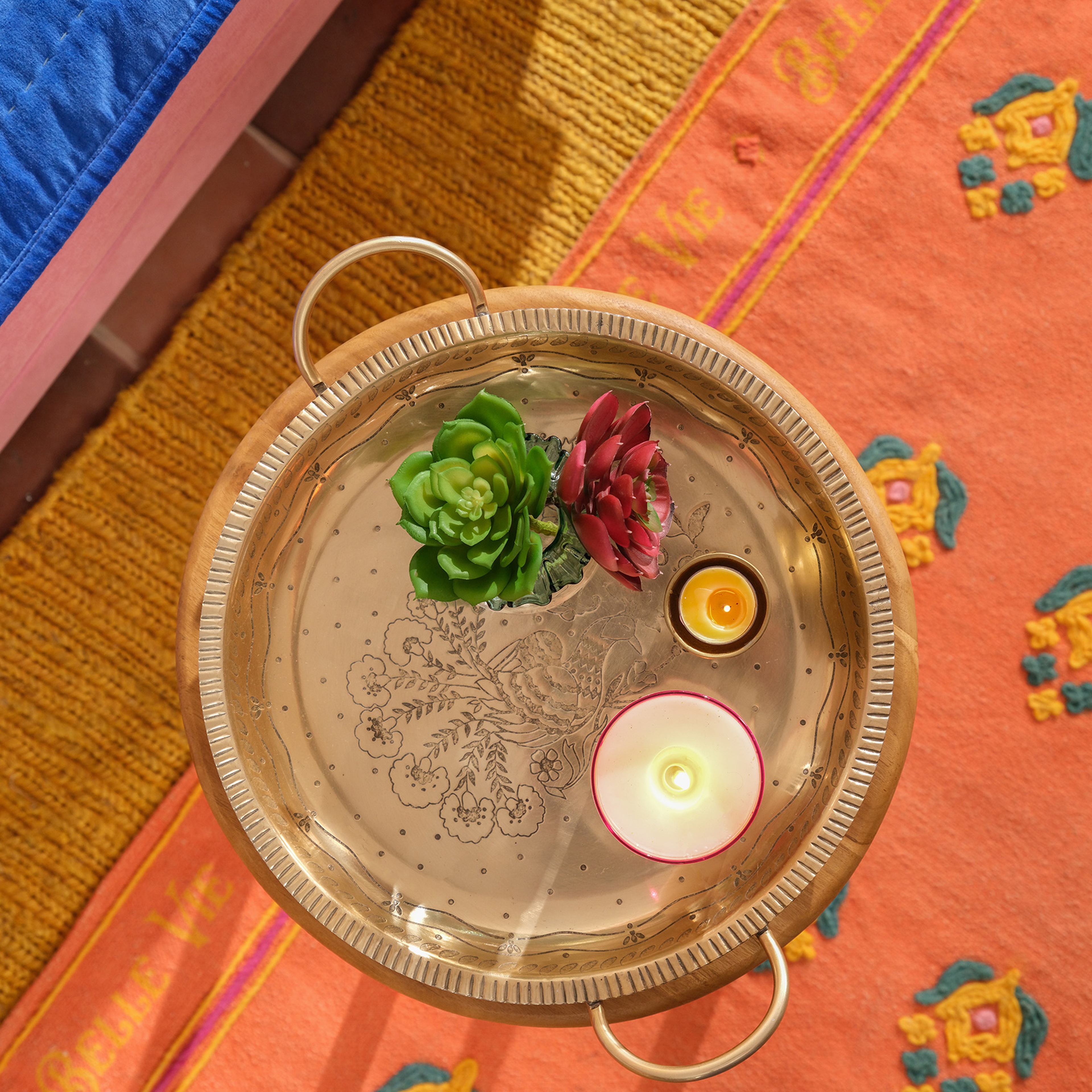 Nanpur Metal Dekoratif Tepsi 43x36x7 Cm Altın