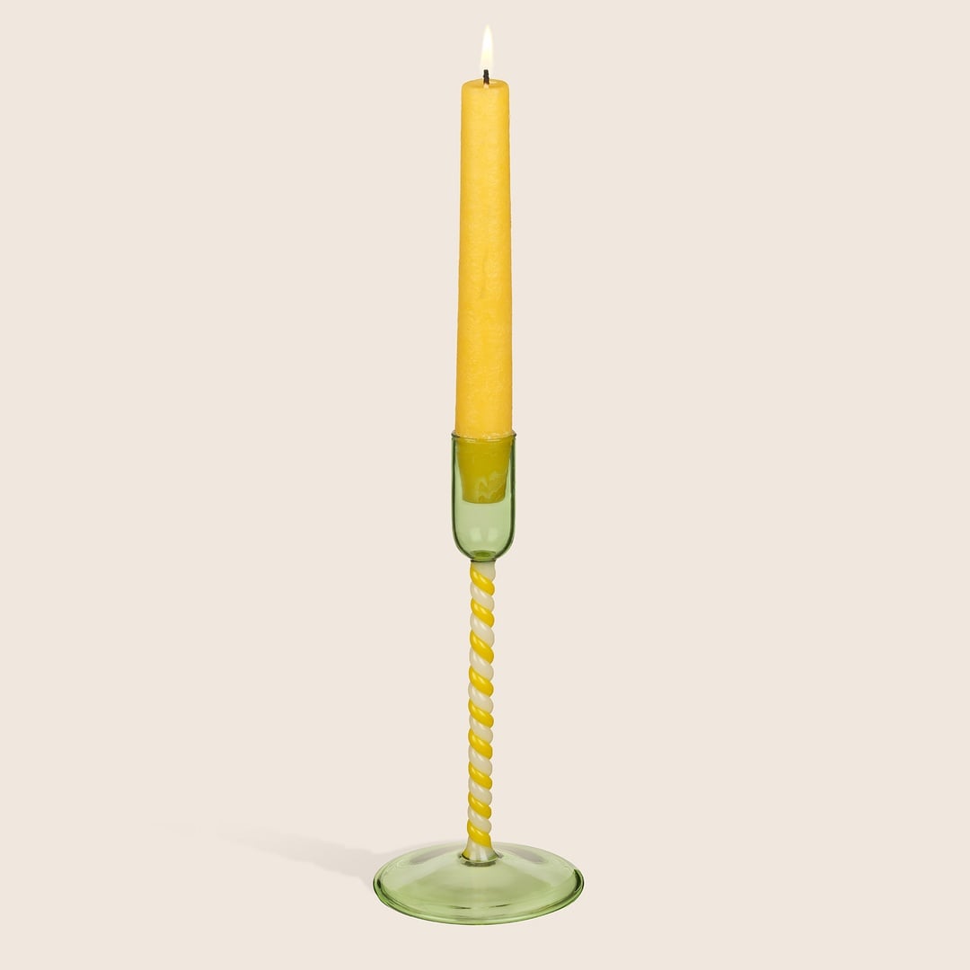 Henan Borosilikat Cam Şamdan 19 Cm Sarı