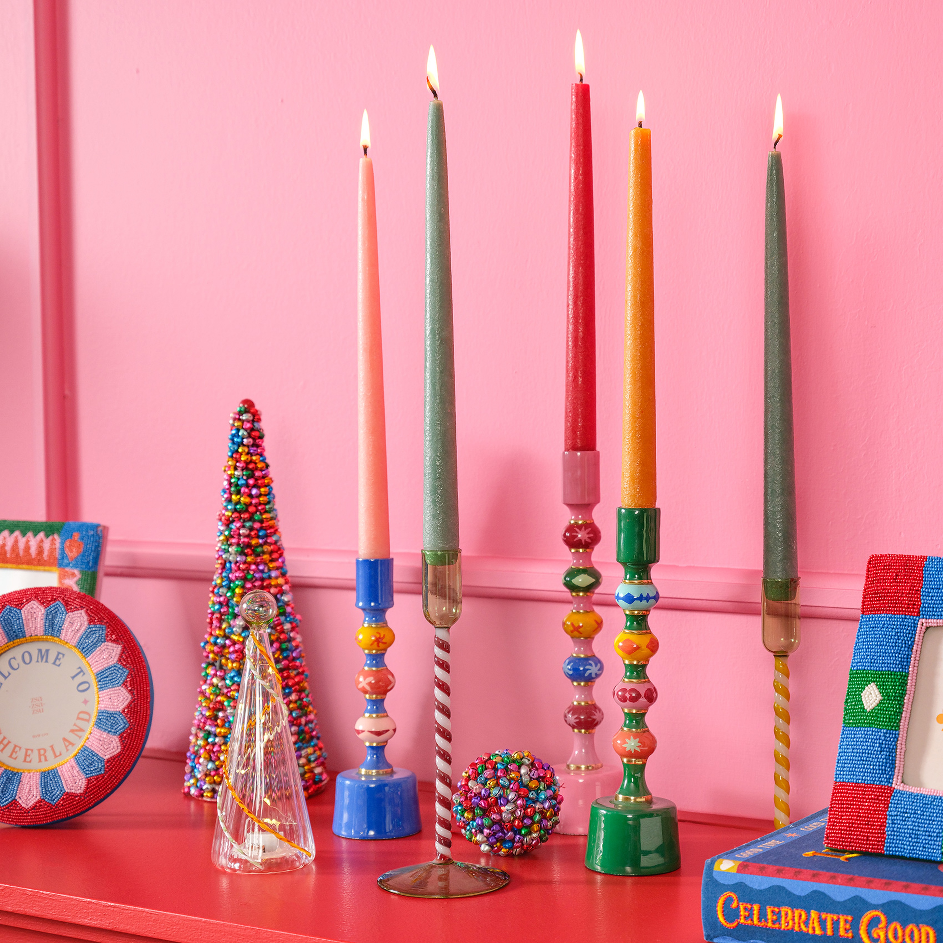 Henan Borosilikat Cam Şamdan 22 Cm Kırmızı