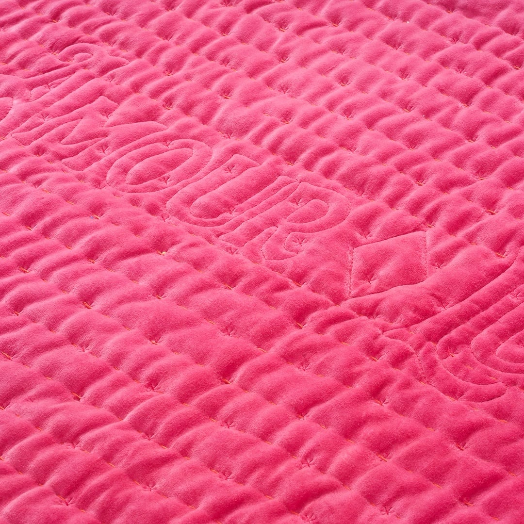 Okhla El İşi Püsküllü Kapitoneli Pamuk Kadife Koltuk Matı 85x185 Cm Fuşya