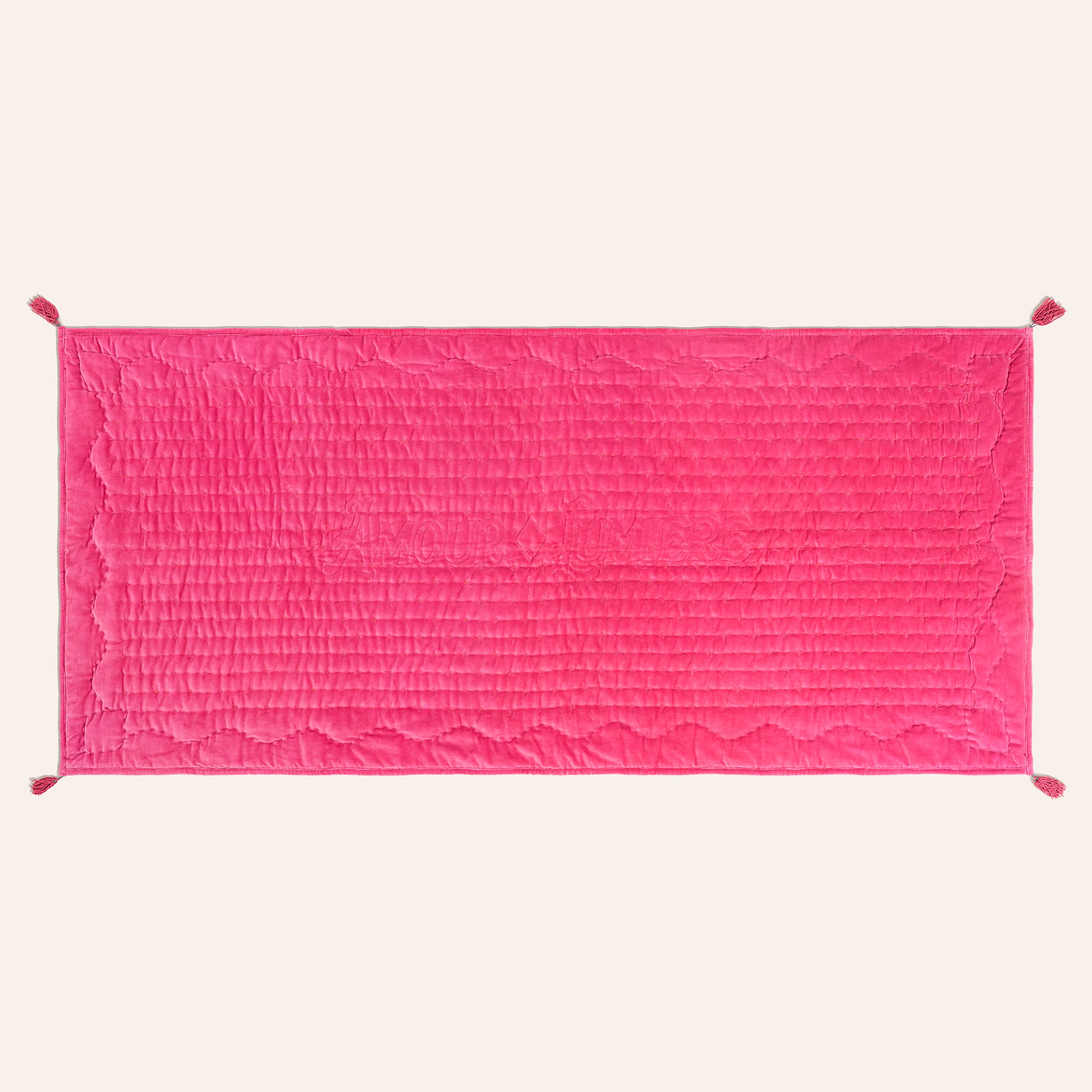 Okhla El İşi Püsküllü Kapitoneli Pamuk Kadife Koltuk Matı 85x185 Cm Fuşya