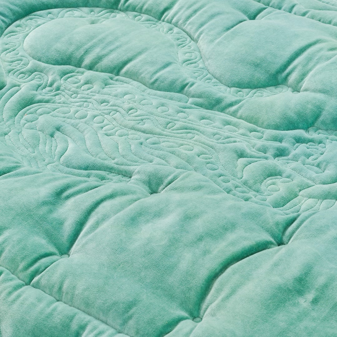 Okhla El İşi Püsküllü Kapitoneli Pamuk Kadife Koltuk Matı 85x185 Cm Yeşil