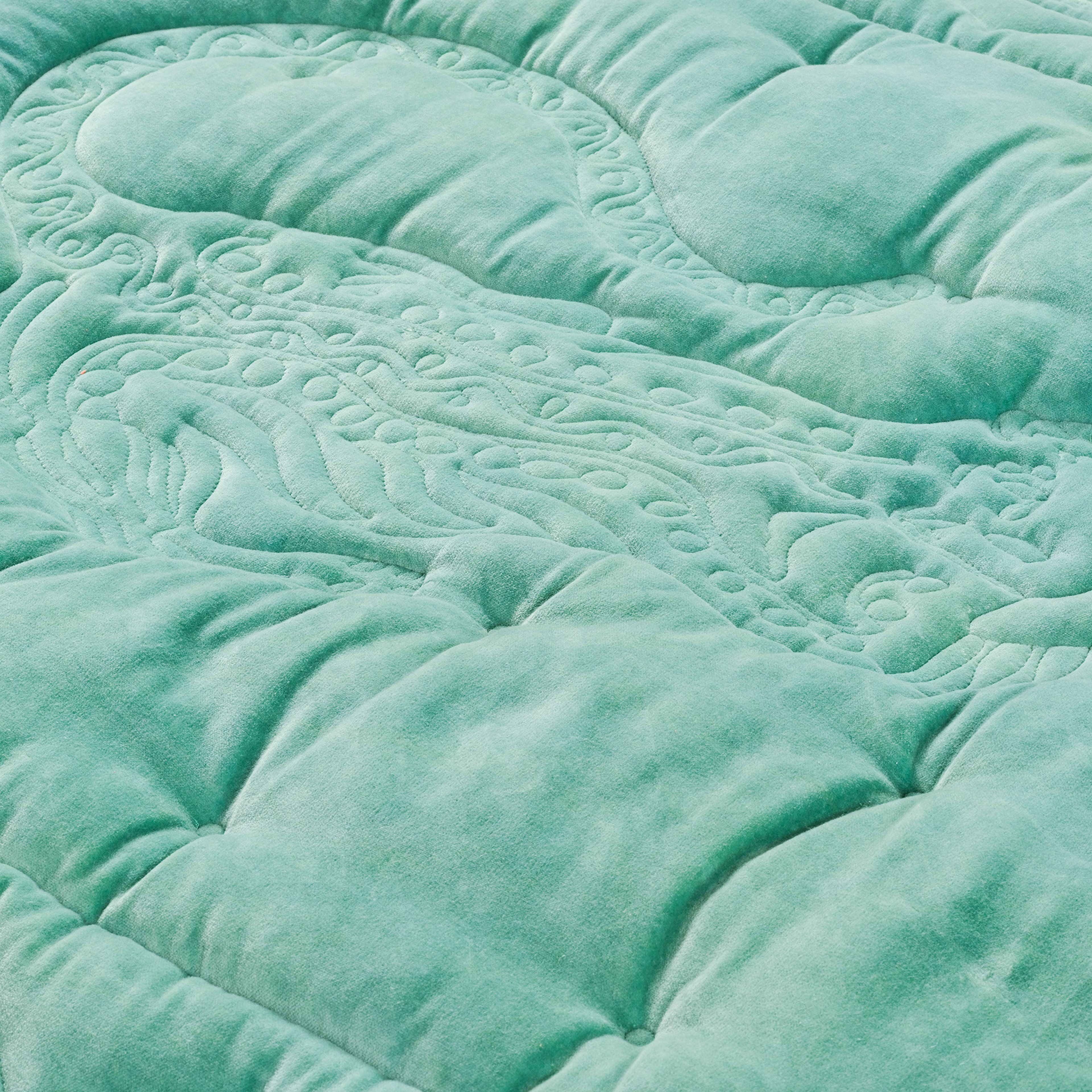 Okhla El İşi Püsküllü Kapitoneli Pamuk Kadife Koltuk Matı 85x185 Cm Yeşil