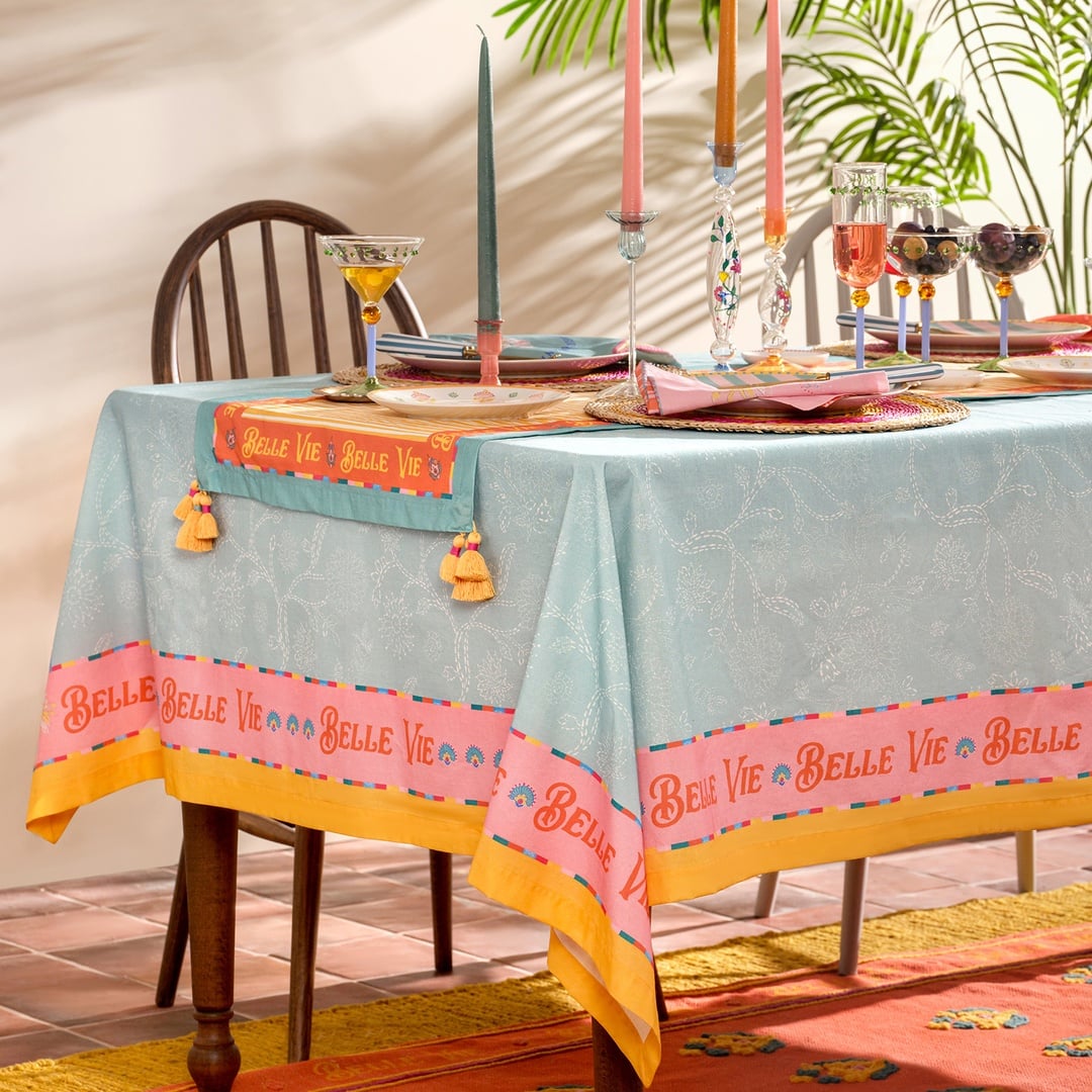 Nilüfer Dijital Baskılı Pamuk Masa Örtüsü 160x240 Cm Açık Yeşil