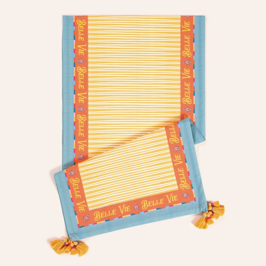 Nilüfer Dijital Baskılı Püsküllü Pamuk Runner 50x180 Cm Sarı