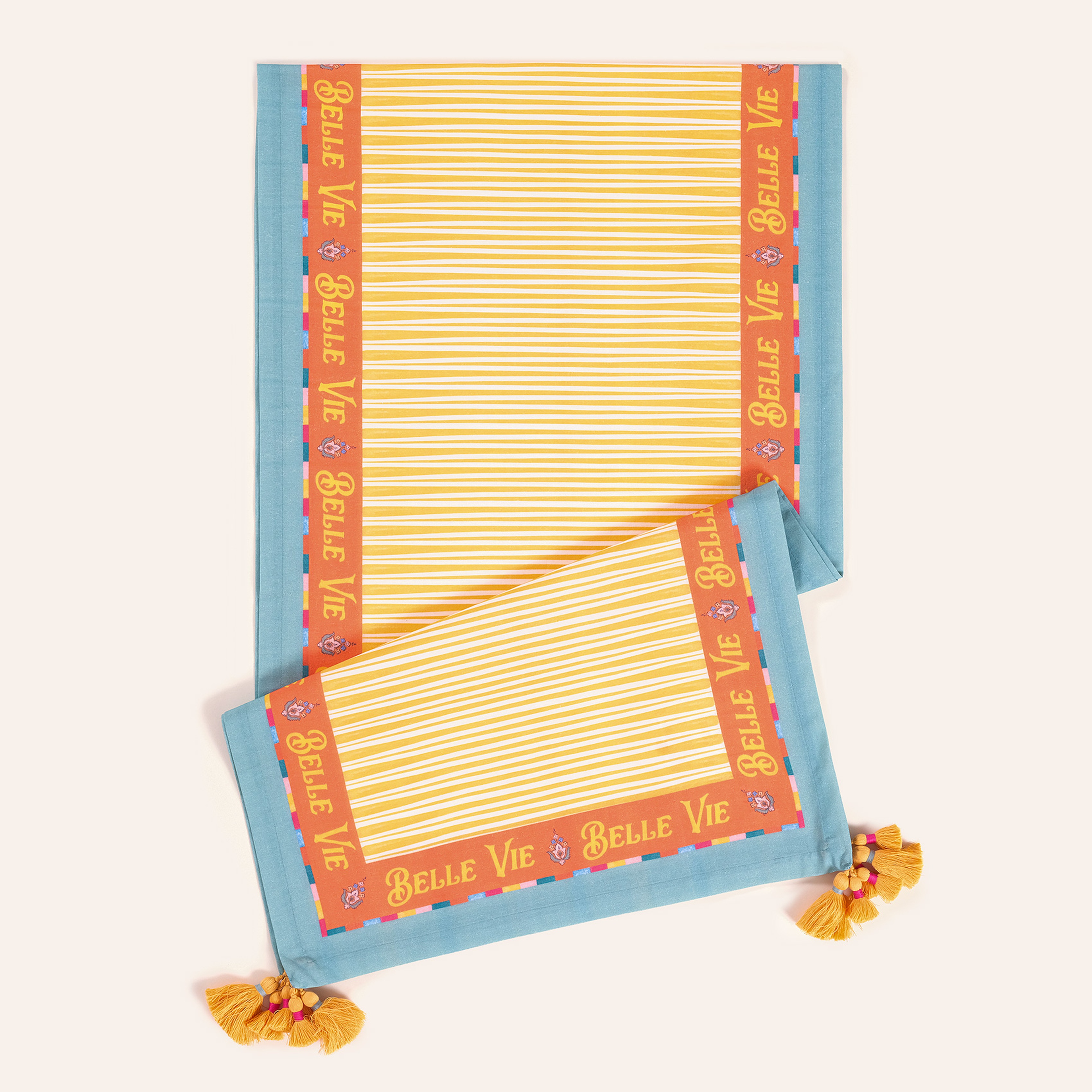 Nilüfer Dijital Baskılı Püsküllü Pamuk Runner 50x180 Cm Sarı