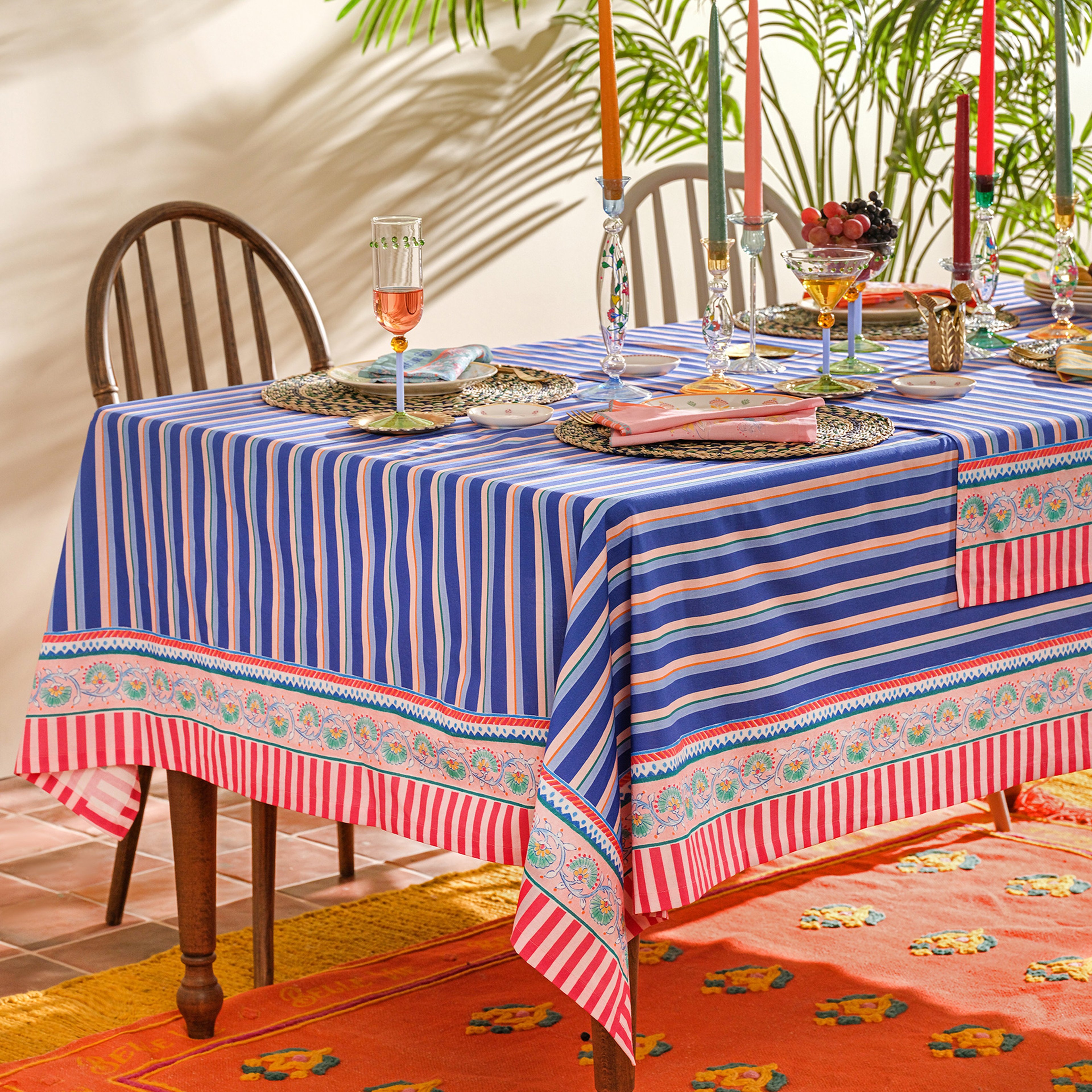 Nilüfer Dijital Baskılı Pamuk Masa Örtüsü 160x240 Cm Mavi