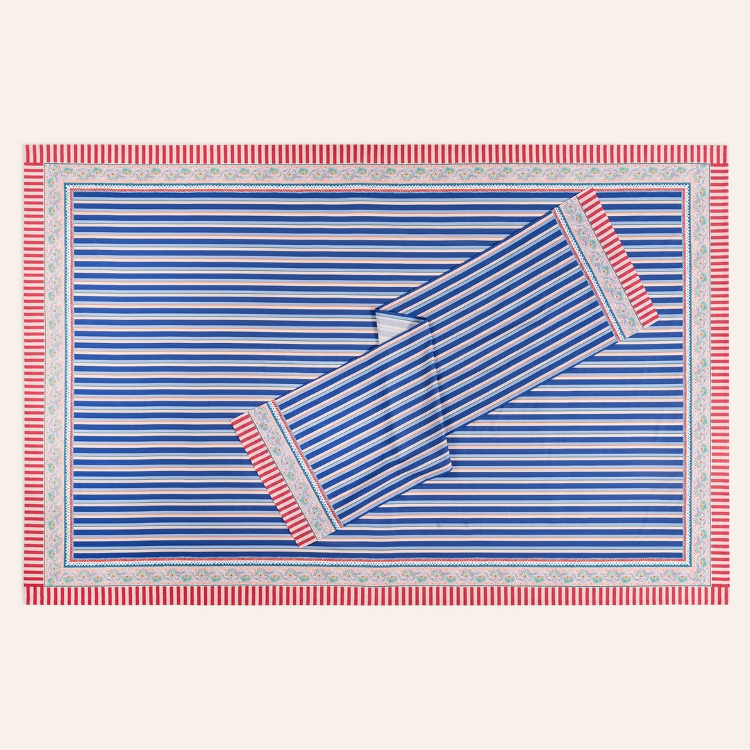 Nilüfer Dijital Baskılı Pamuk Masa Örtüsü 160x240 Cm Mavi