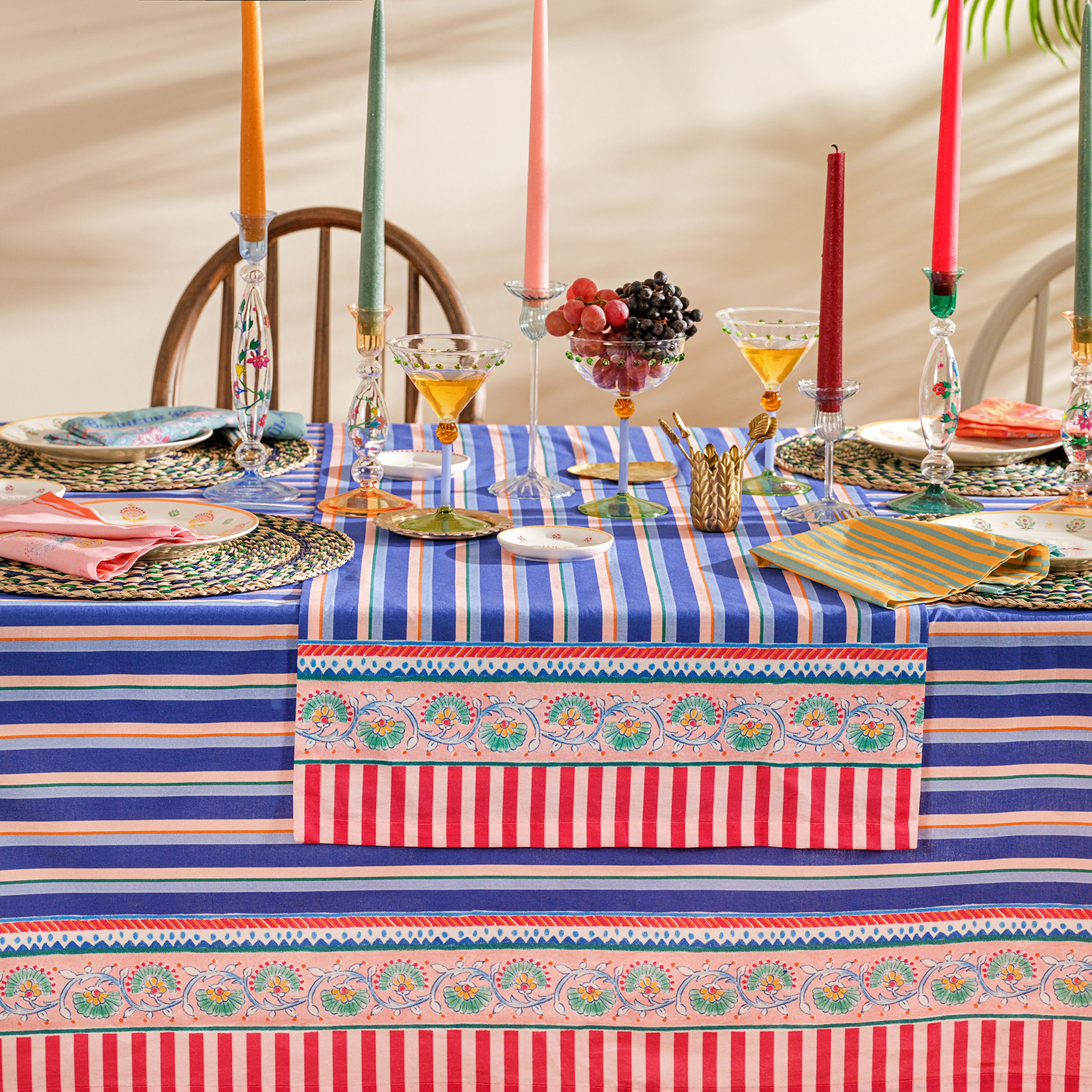 Nilüfer Dijital Baskılı Pamuk Runner 50x180 Cm Mavi