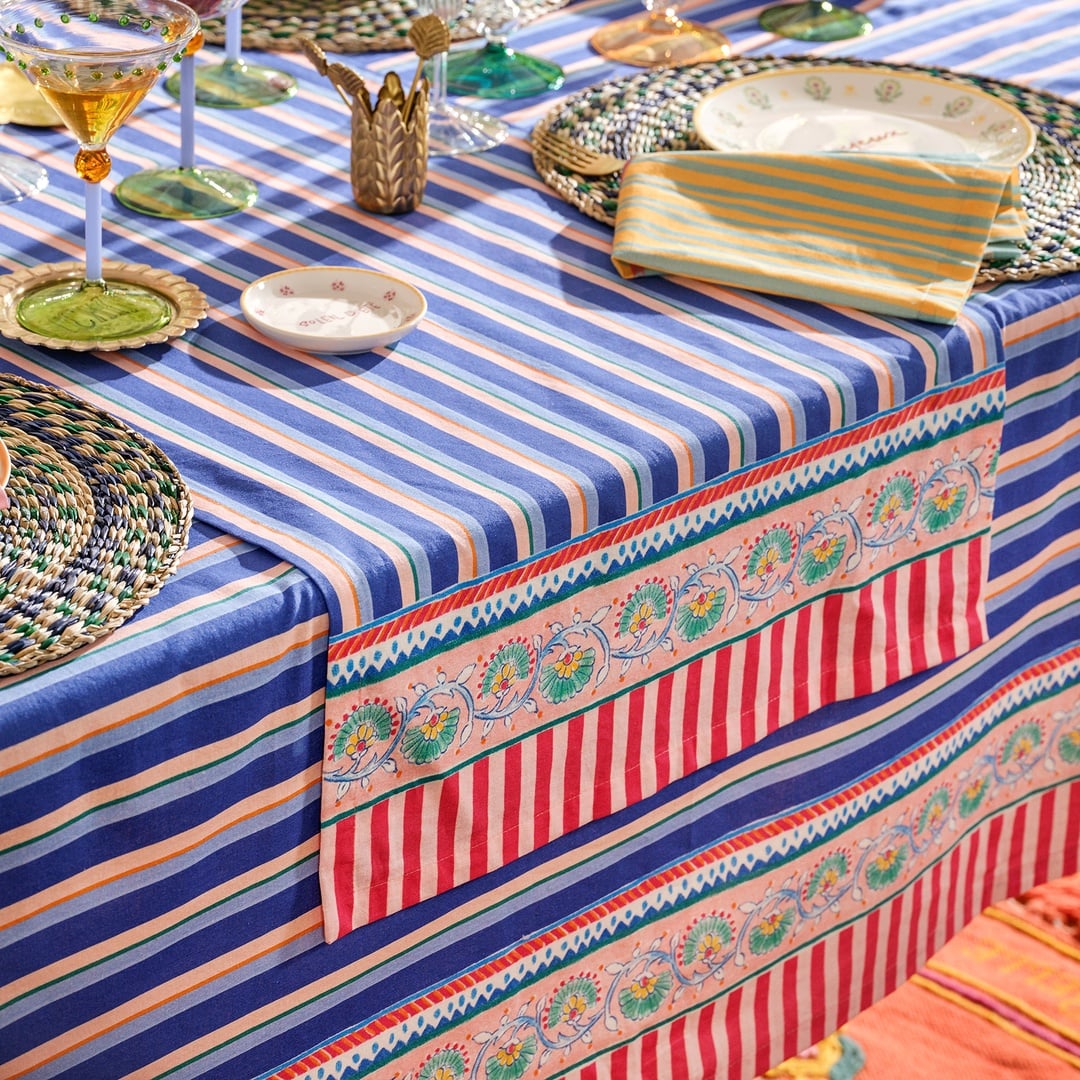 Nilüfer Dijital Baskılı Pamuk Runner 50x180 Cm Mavi