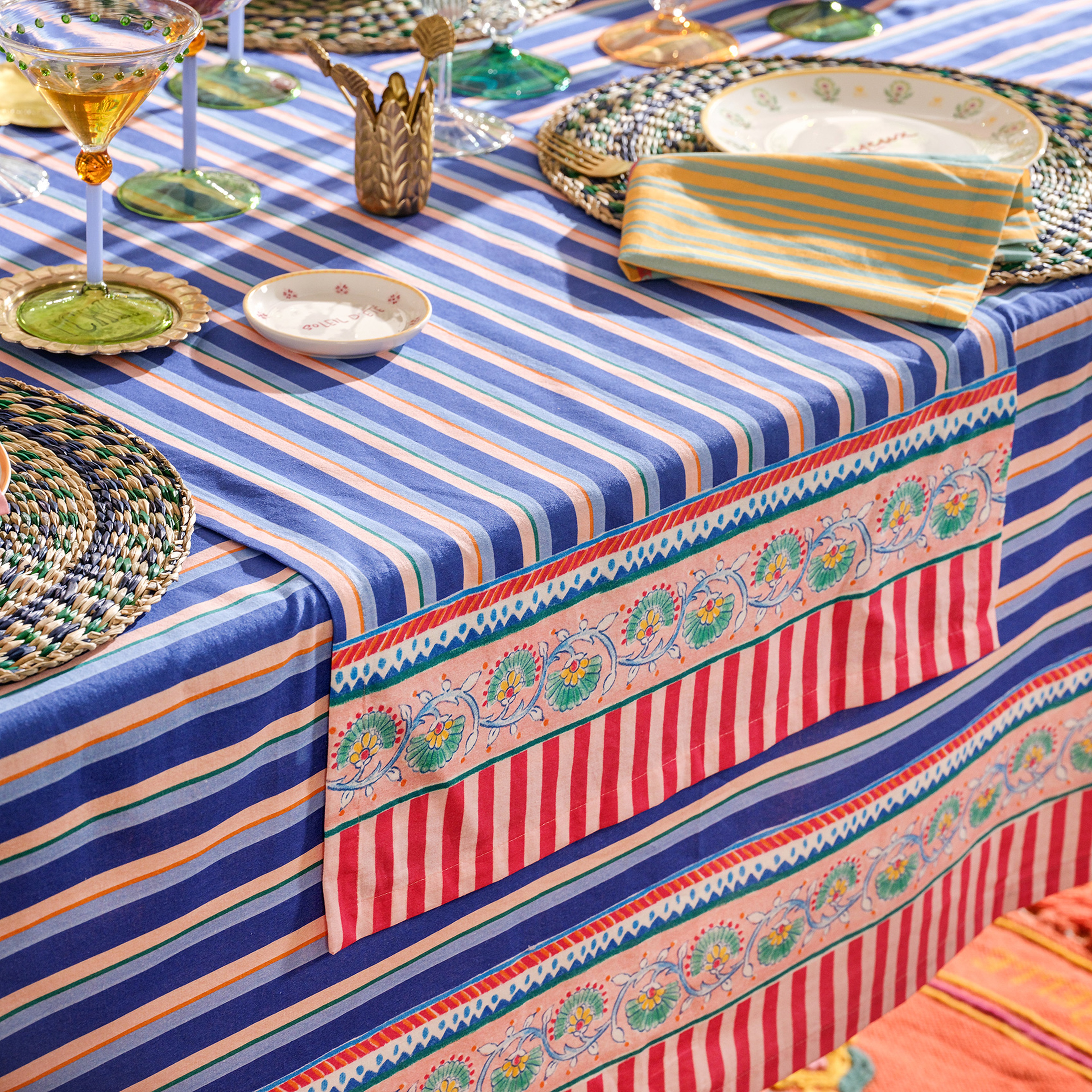 Nilüfer Dijital Baskılı Pamuk Runner 50x180 Cm Mavi