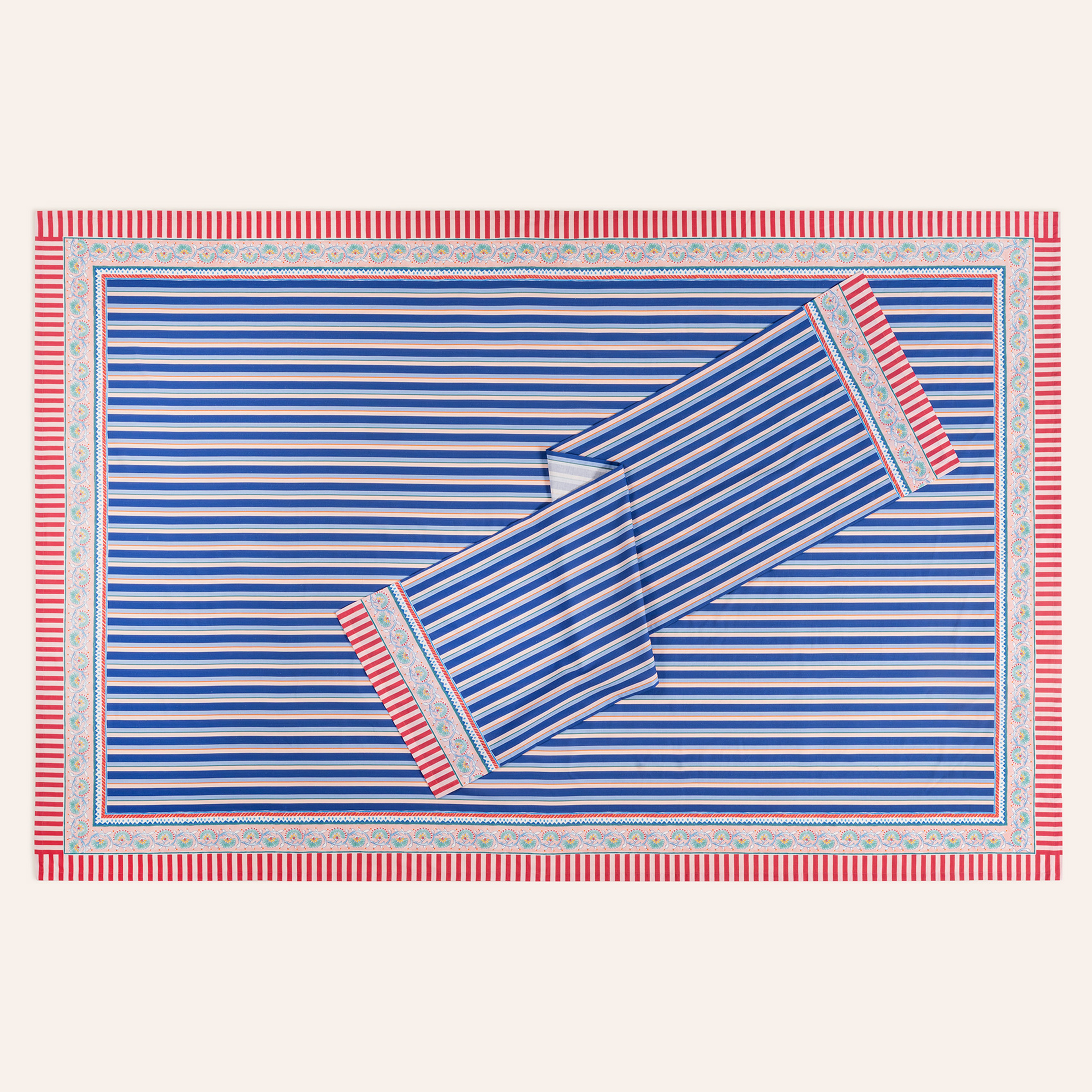 Nilüfer Dijital Baskılı Pamuk Runner 50x180 Cm Mavi