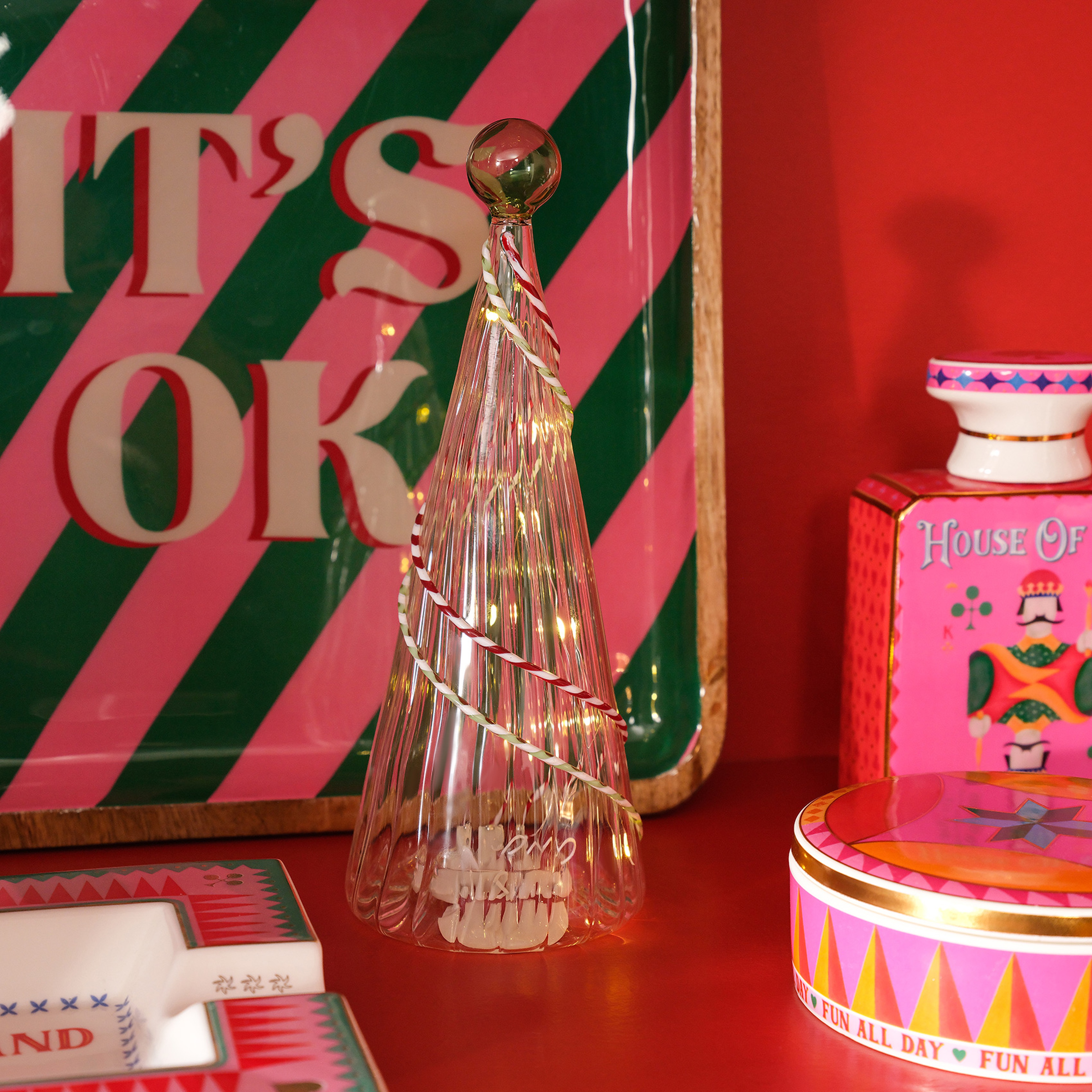 Henan Borosilikat Cam Dekoratif Aydınlatma 23 Cm Şeffaf- Kırmızı