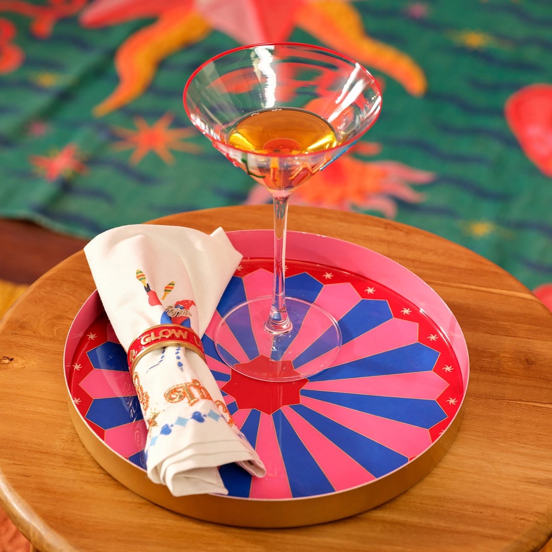 Nanpur Demir Dekoratif Tepsi 26x26x3 Cm Pembe - Mavi