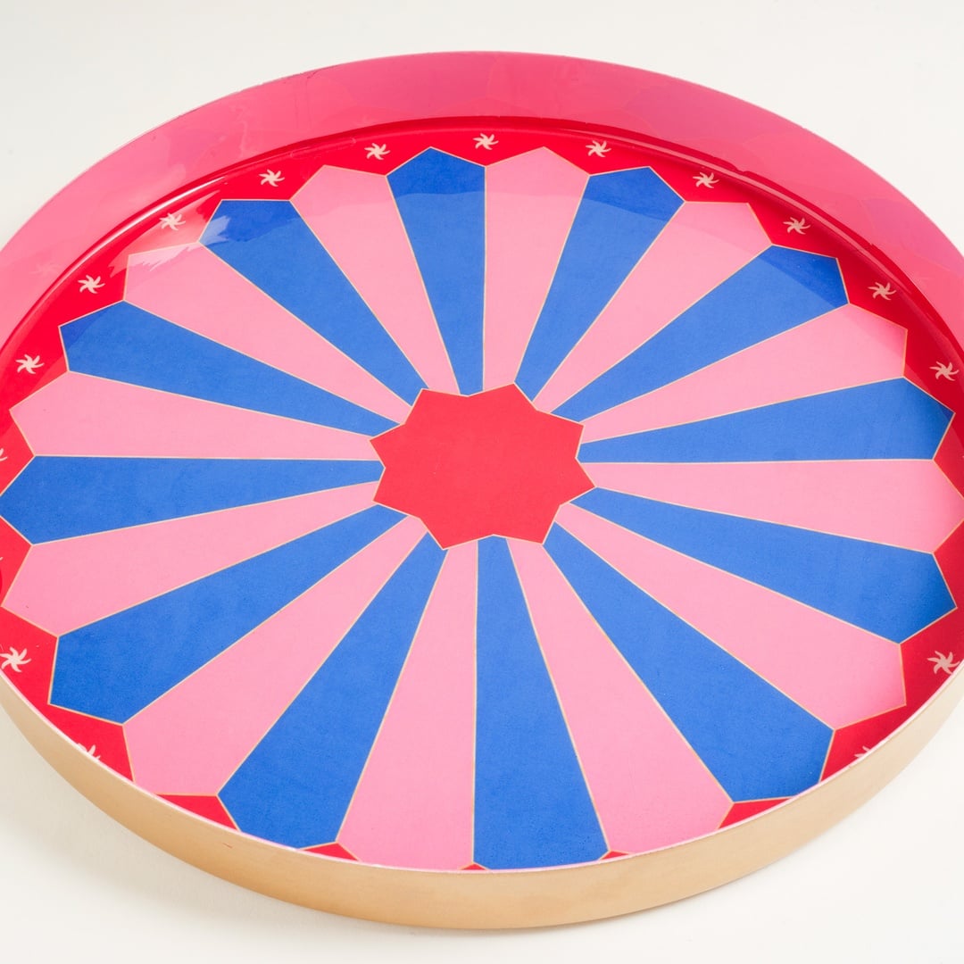 Nanpur Demir Dekoratif Tepsi 26x26x3 Cm Pembe - Mavi