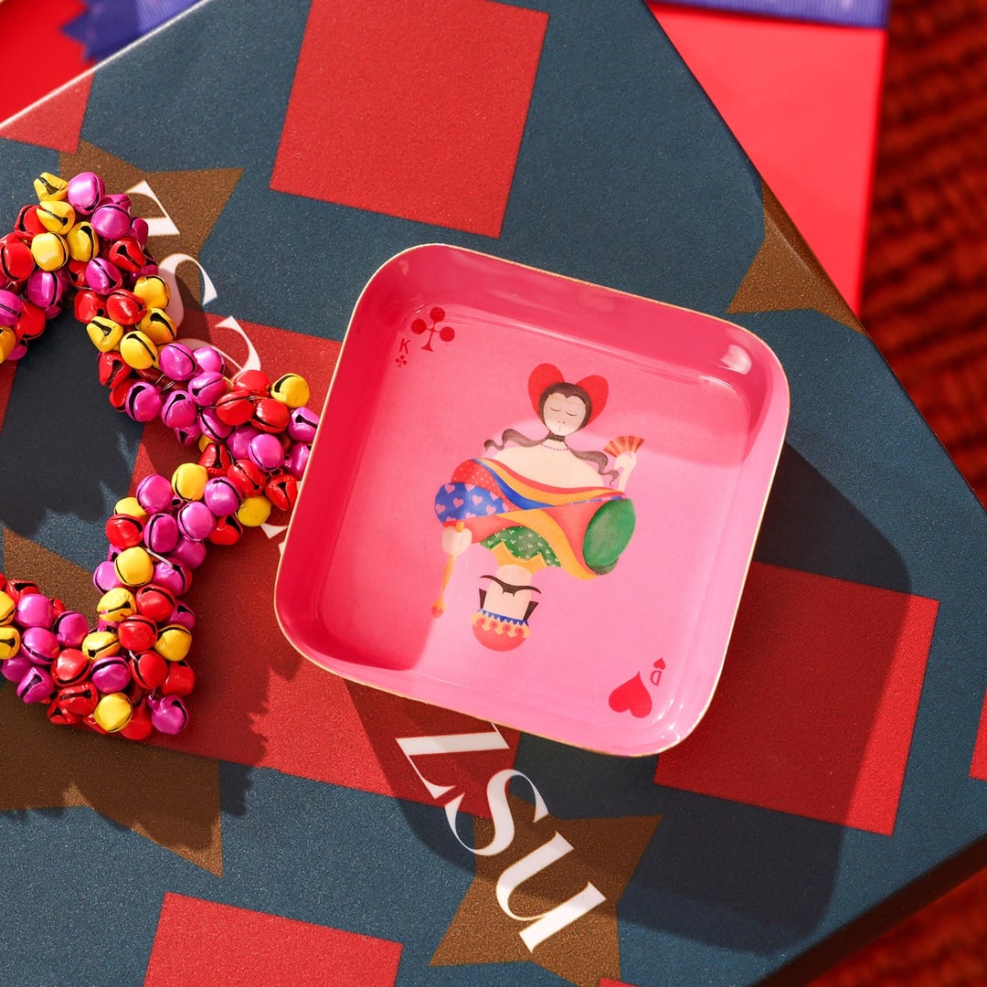 Nanpur Demir Dekoratif Tepsi 9x9x2 Cm Pembe