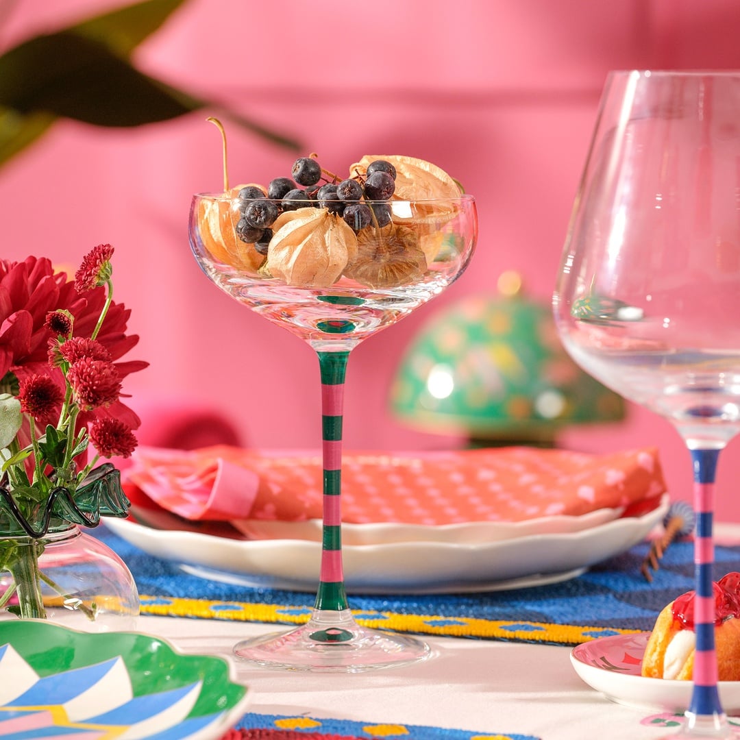 Loess Cam Kadeh 270 Ml Yeşil - Pembe