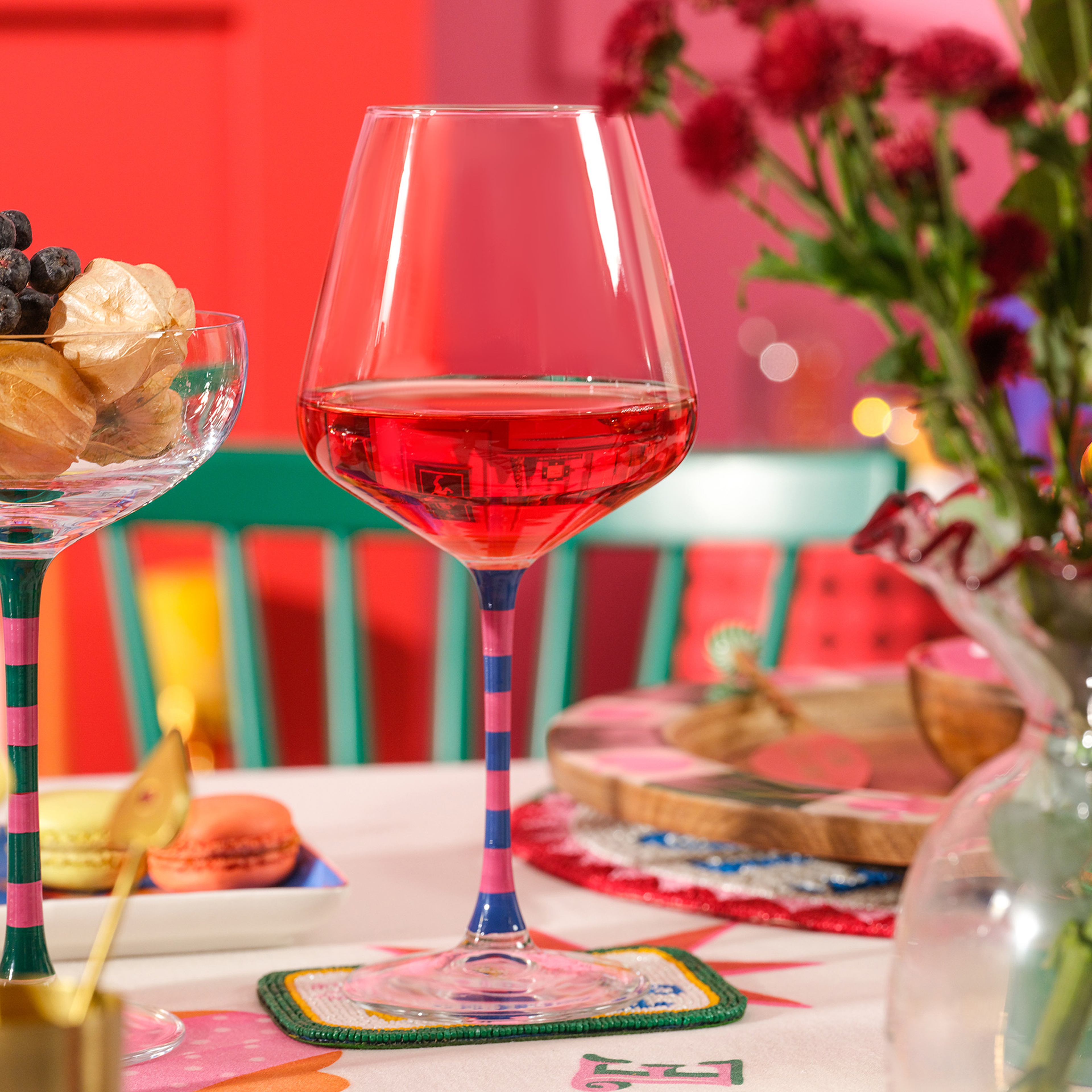 Loess Cam Kadeh 580 Ml Mavi - Pembe