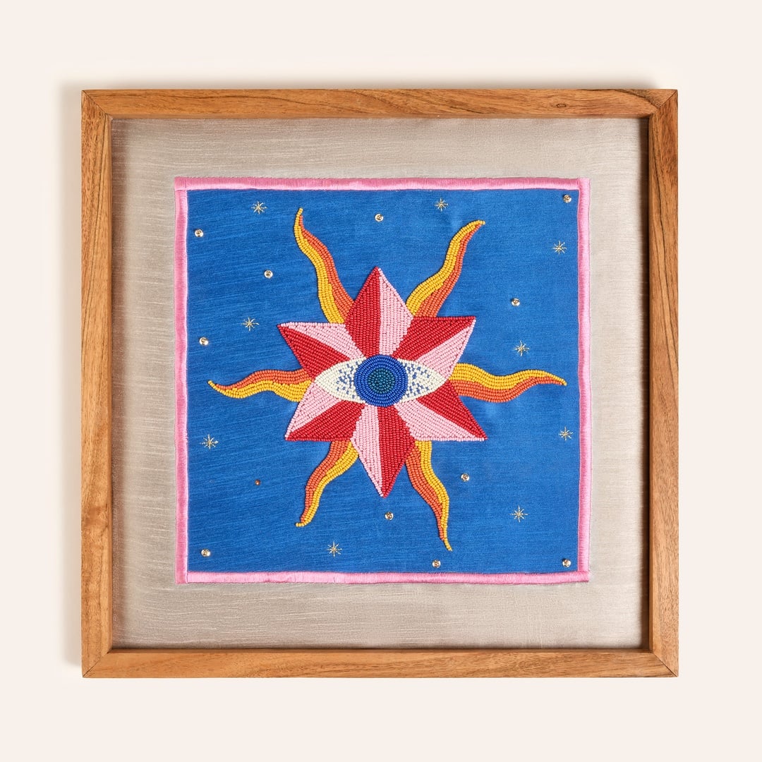 Dadrı El İşi Boncuklu Ağaç Tablo 40x40 Cm Mavi